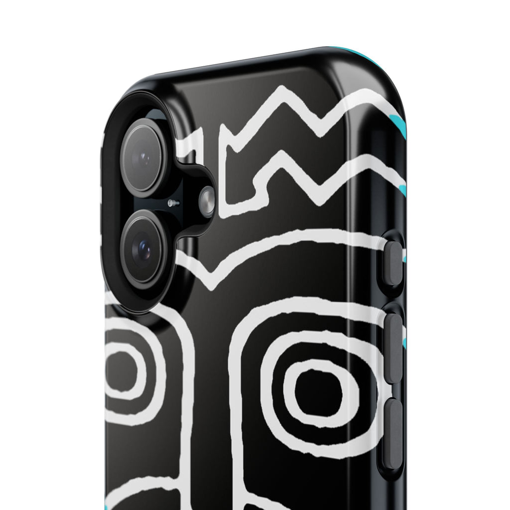 Phone case Impact-Resistant  — Abstract Tribal Mask Design (Black & Teal)