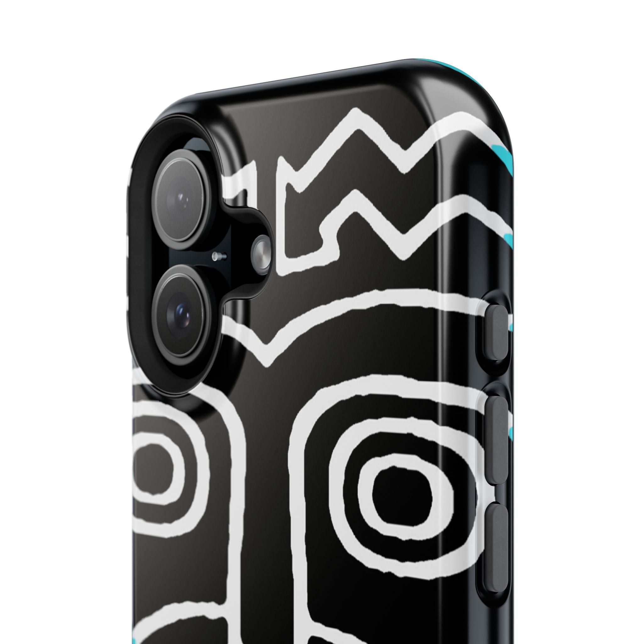 Phone case Impact-Resistant  — Abstract Tribal Mask Design (Black & Teal)