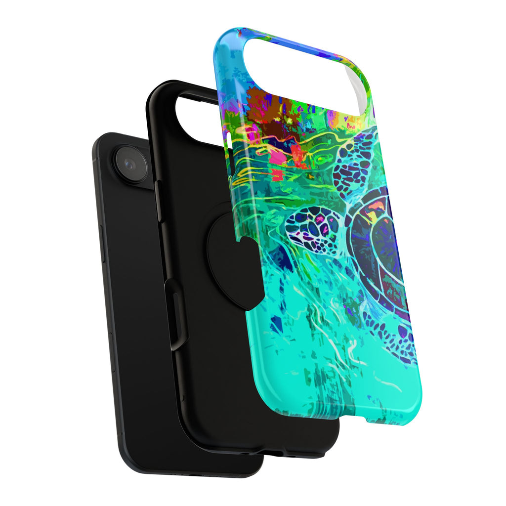 Phone Case Lisa Herrera art print Sea Turtle — Vibrant Teal Impact-Resistant Cover