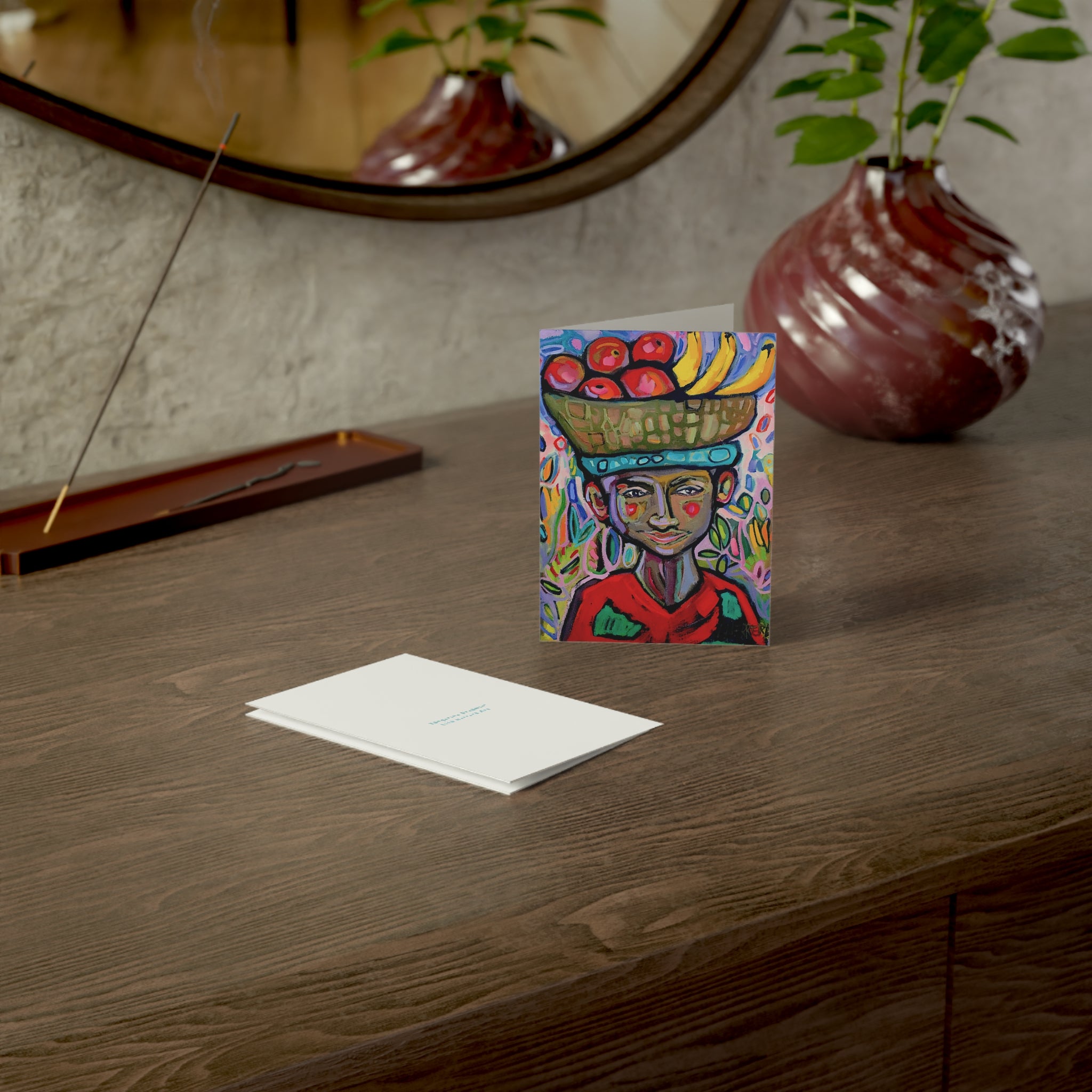 Greeting Card — Colorful Fruit Vendor Art Card (Blank Inside)