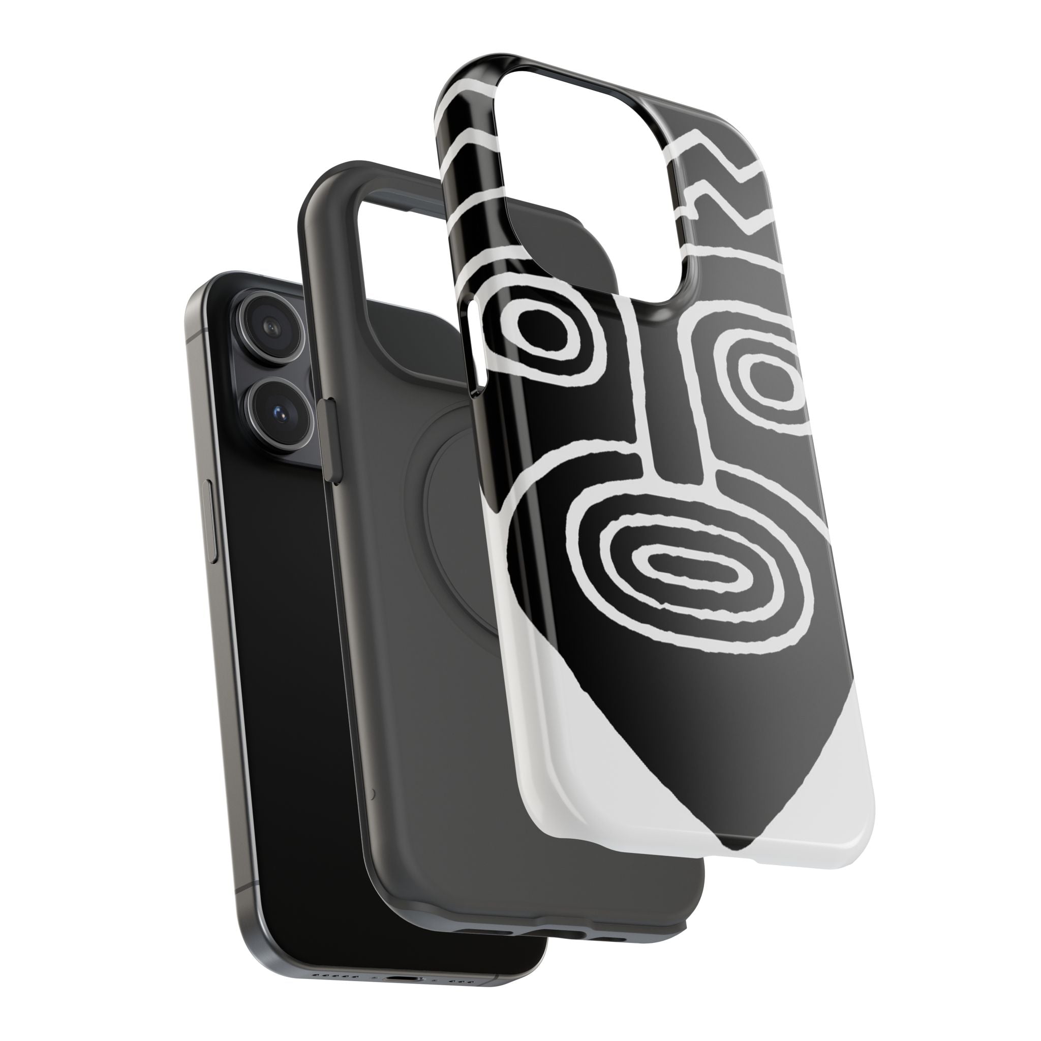 Phone Case — Black & White Tribal Mask Impact-Resistant Case