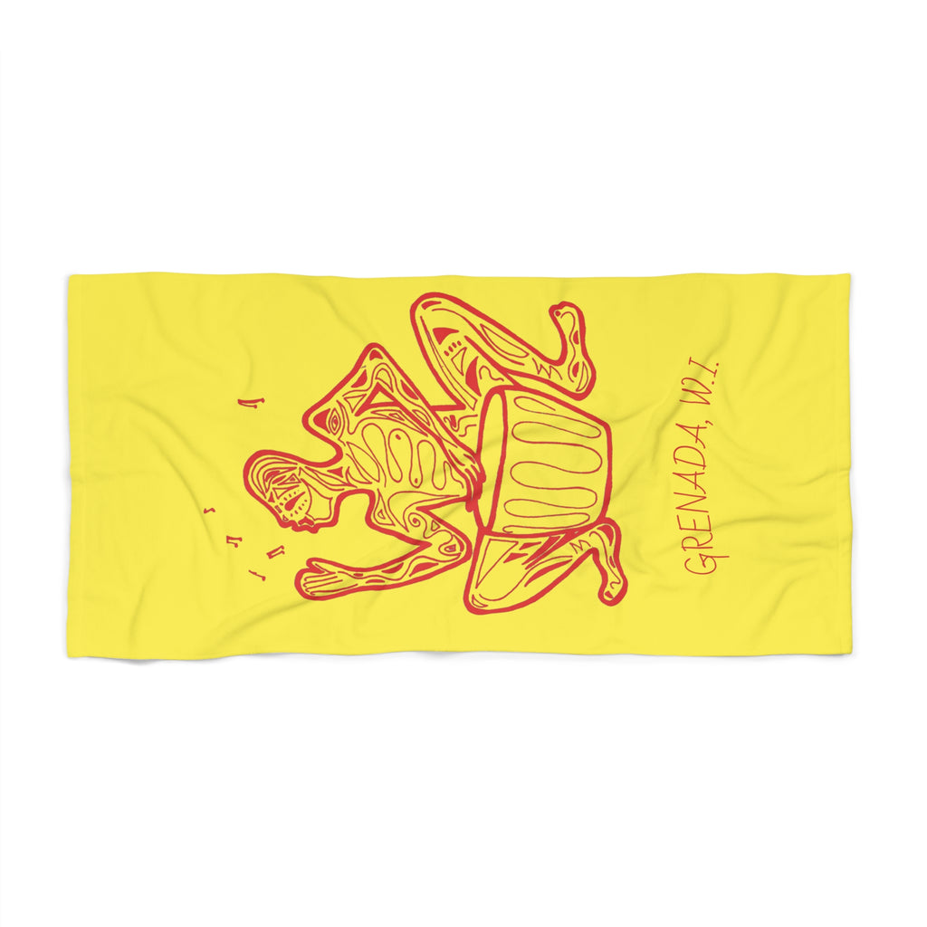 Beach Towel Native Drummer Grenada W.I.  – Bright Yellow Caribbean Beach Towel