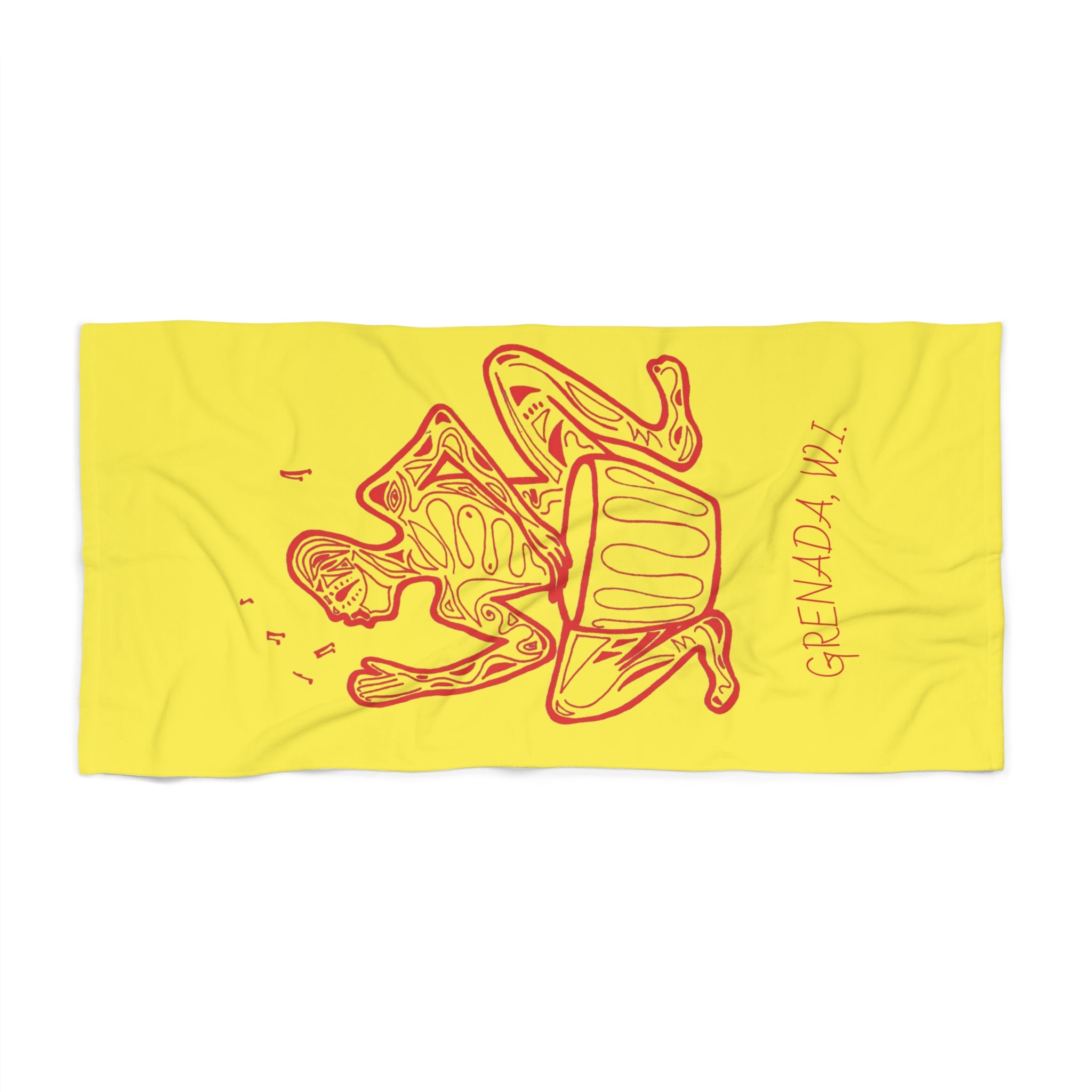 Beach Towel Native Drummer Grenada W.I.  – Bright Yellow Caribbean Beach Towel