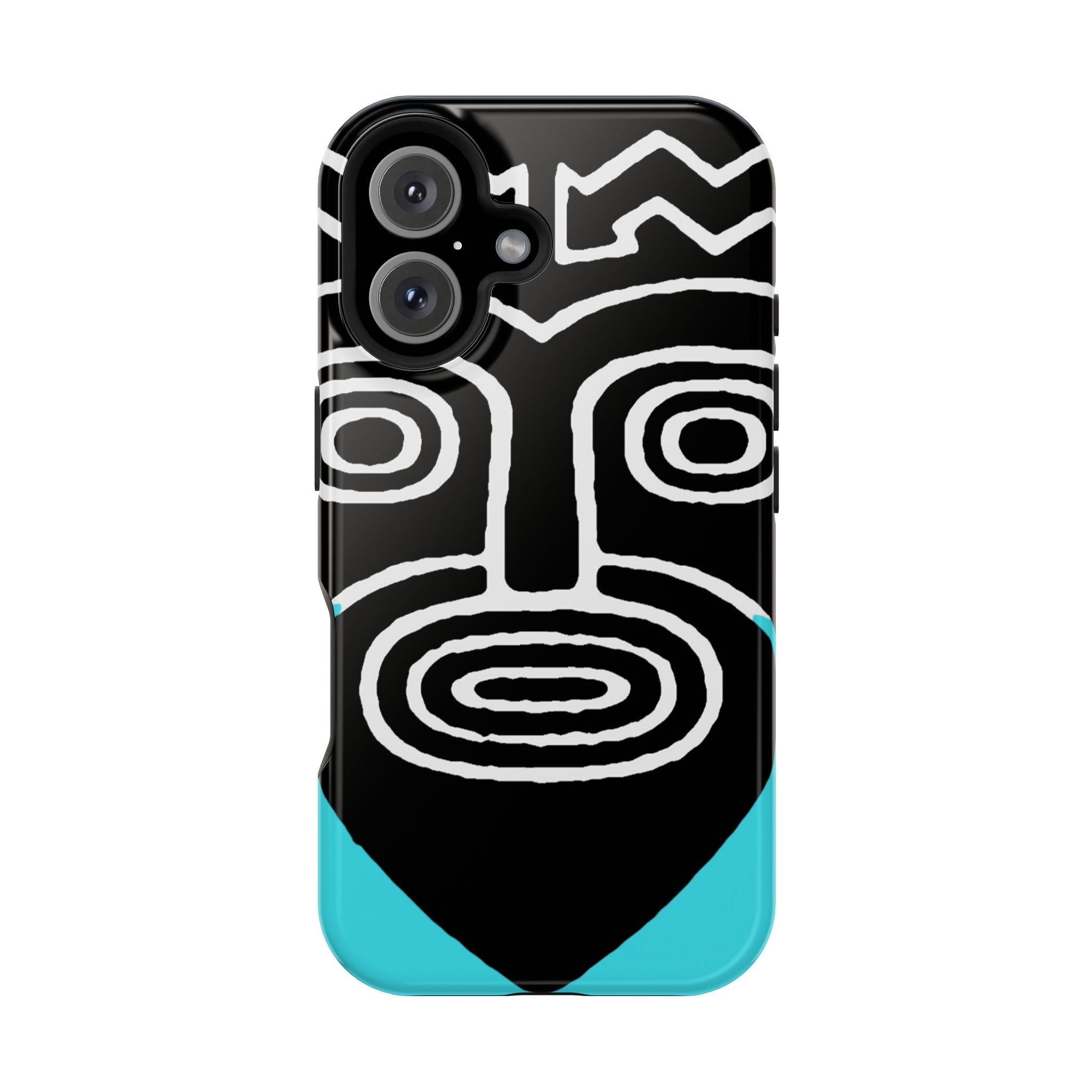 Phone case Impact-Resistant  — Abstract Tribal Mask Design (Black & Teal)