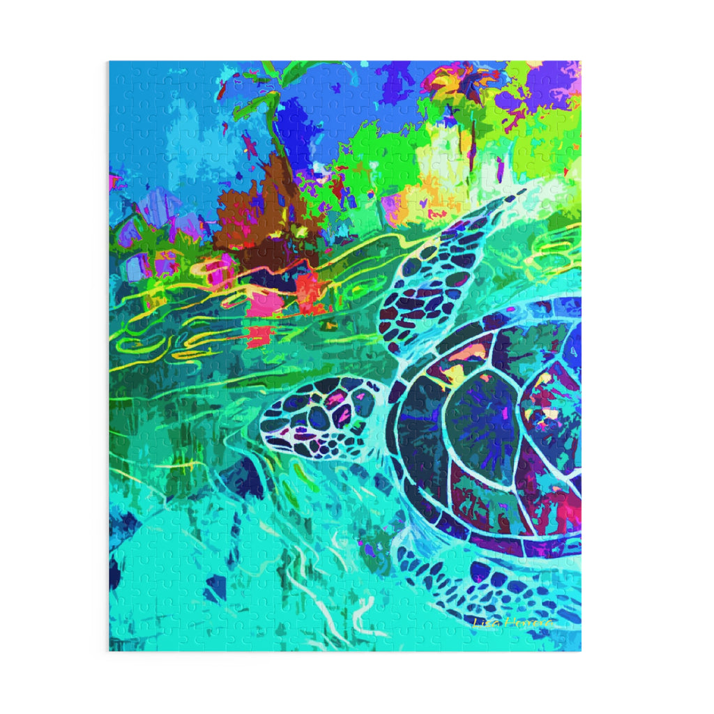 Puzzle Lisa Herrera art Swimming Turtle Abstract Puzzle — Colorful Beach Art Jigsaw (120/252/500-Piece)