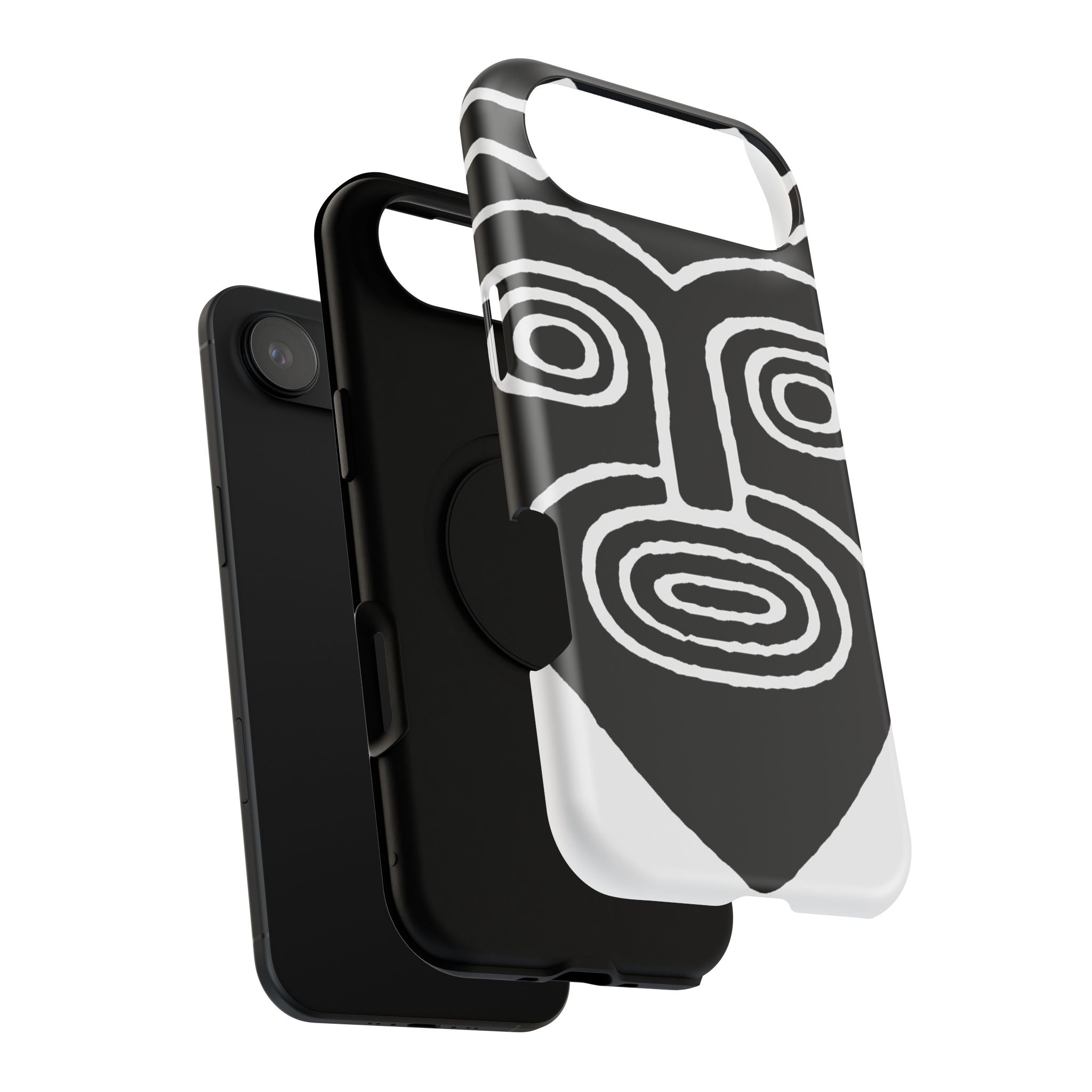 Phone Case — Black & White Tribal Mask Impact-Resistant Case