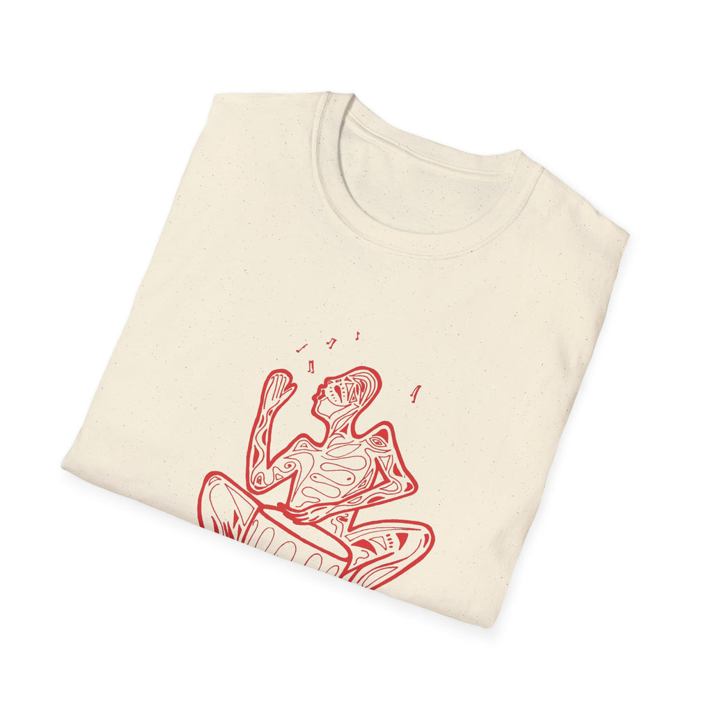 T-Shirt with red lined big drum drummer — Red Line Native Drummer Illustration