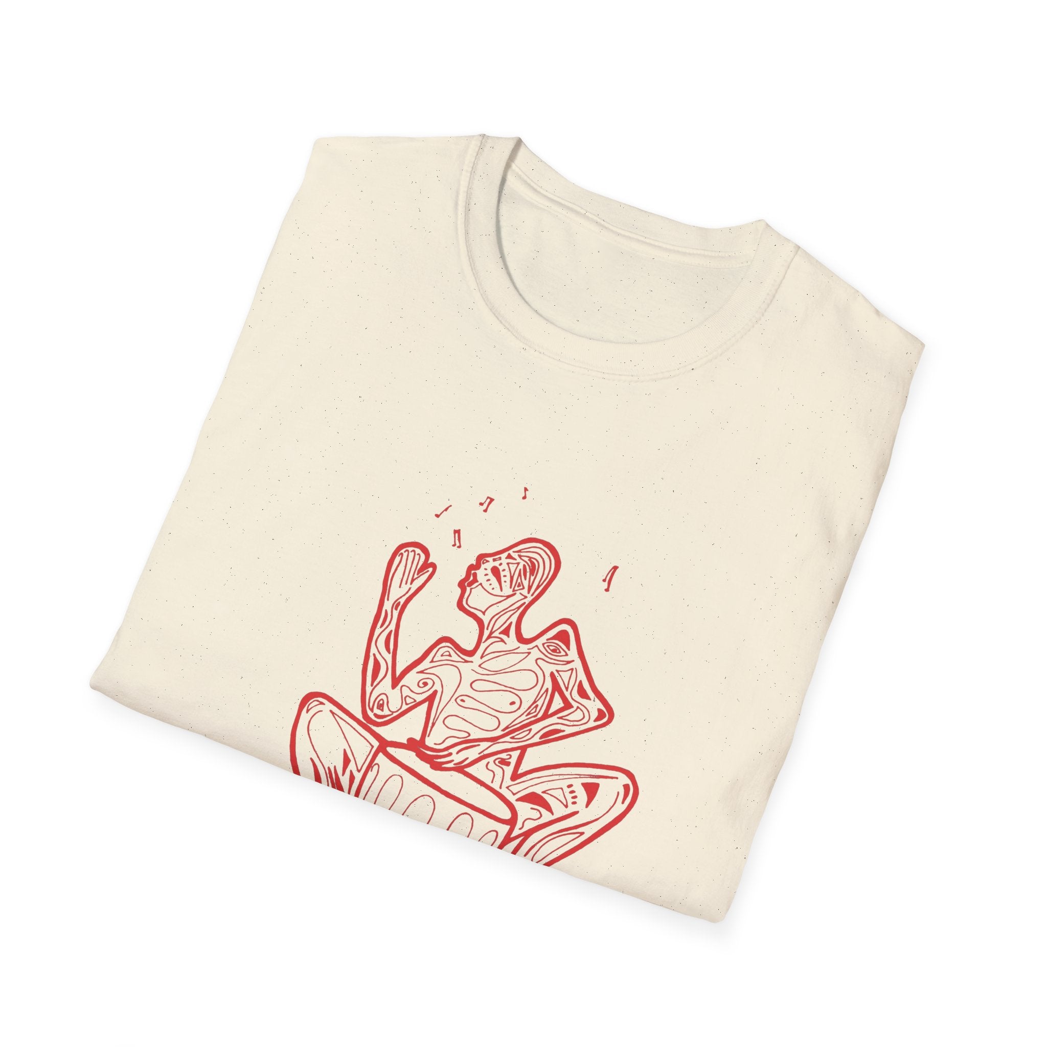 T-Shirt with red lined big drum drummer — Red Line Native Drummer Illustration