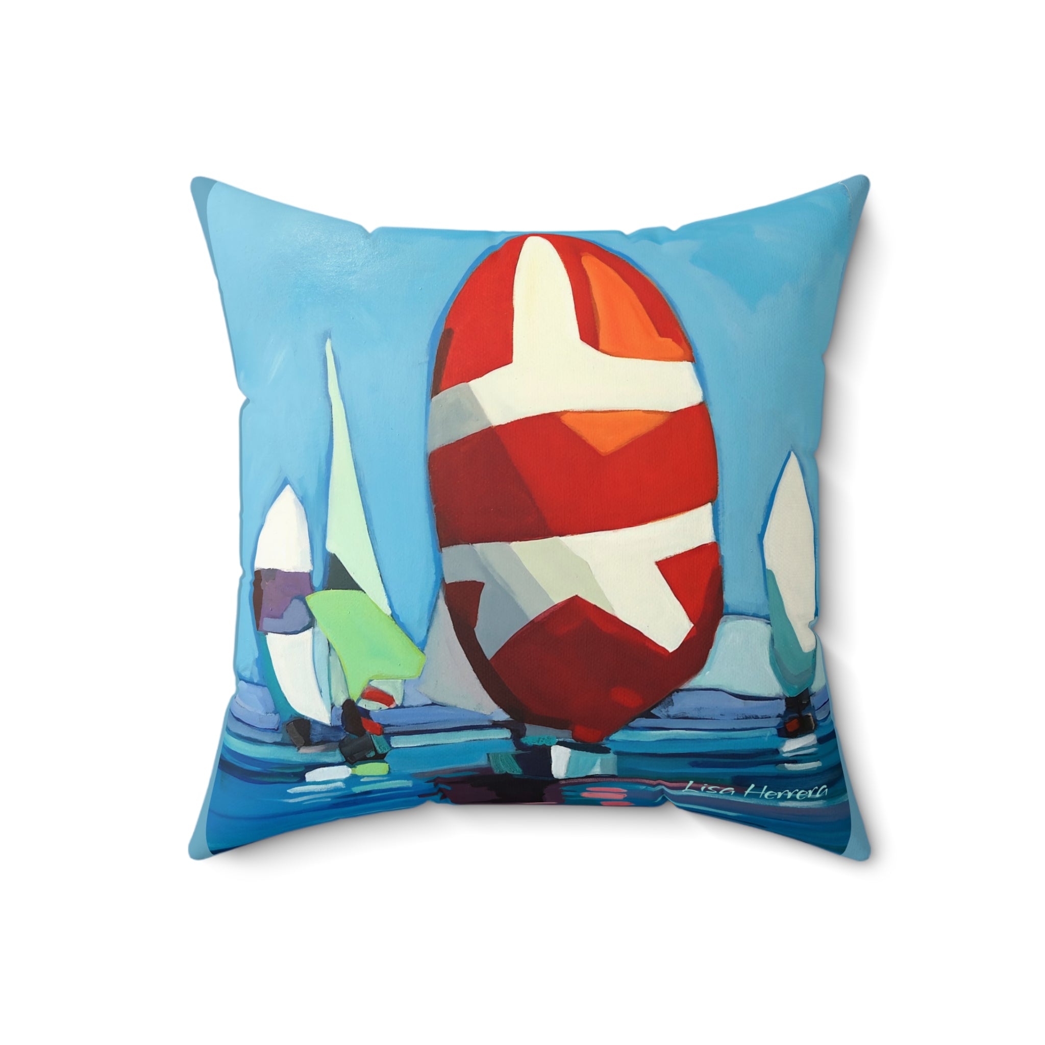 Throw Pillow Lisa Herrera art print Sailing Boats Spinnakers - Coastal Decorative Cushion
