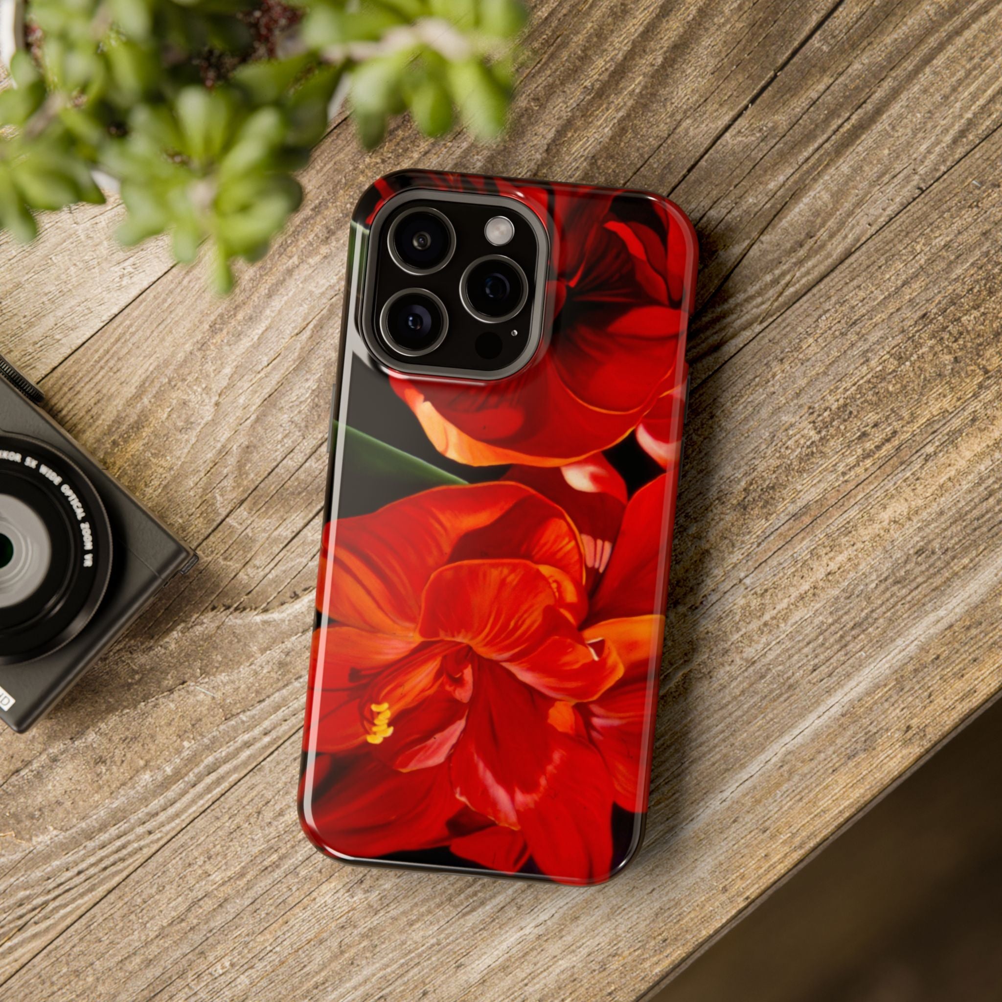 Phone case Lisa Herrera art print Red Amaryllis Floral Impact-Resistant Phone Case