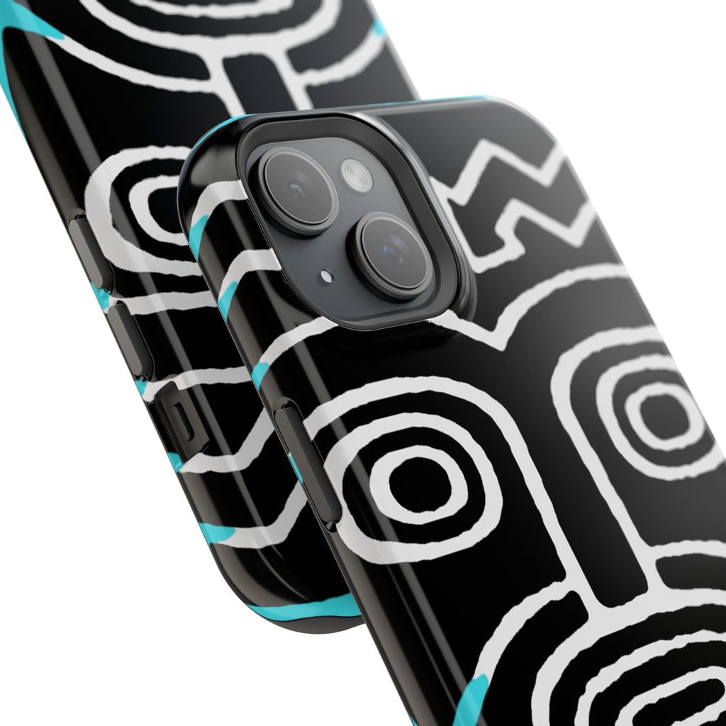 Phone case Impact-Resistant  — Abstract Tribal Mask Design (Black & Teal)