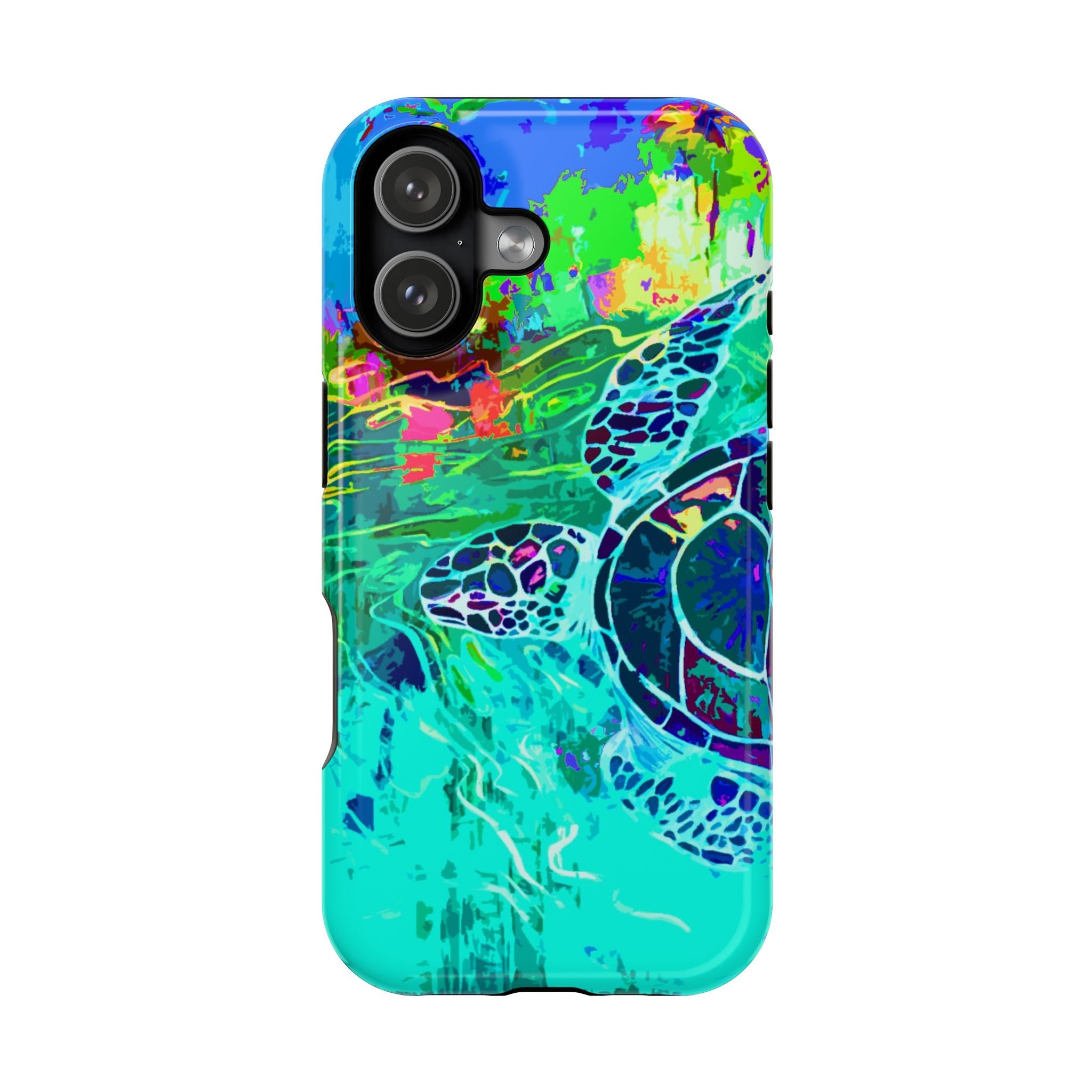 Phone Case Lisa Herrera art print Sea Turtle — Vibrant Teal Impact-Resistant Cover