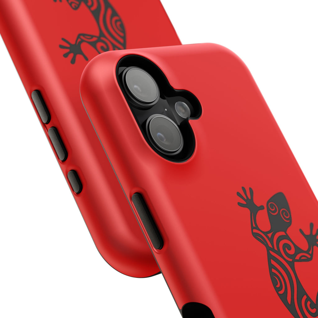 Phone Case Red Impact with Tribal Gecko Design — Shockproof Protective Cover
