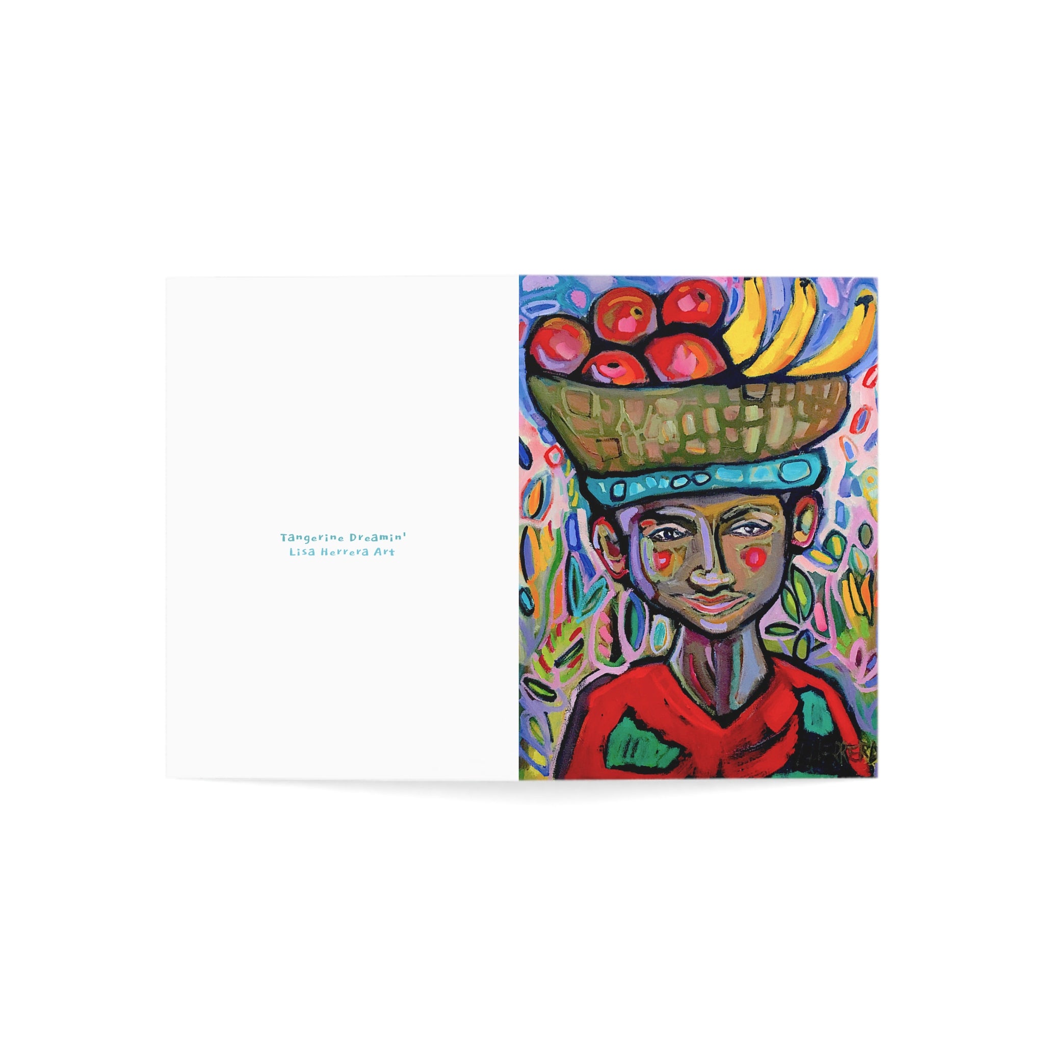 Greeting Card — Colorful Fruit Vendor Art Card (Blank Inside)