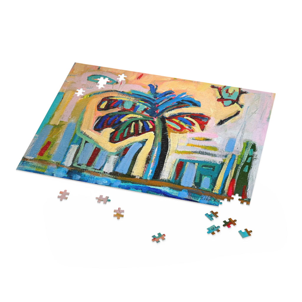 Puzzle Lisa Herrera art print Tropical Palm Abstract Puzzle — Colorful Beach Art Jigsaw (120/252/500-Piece)