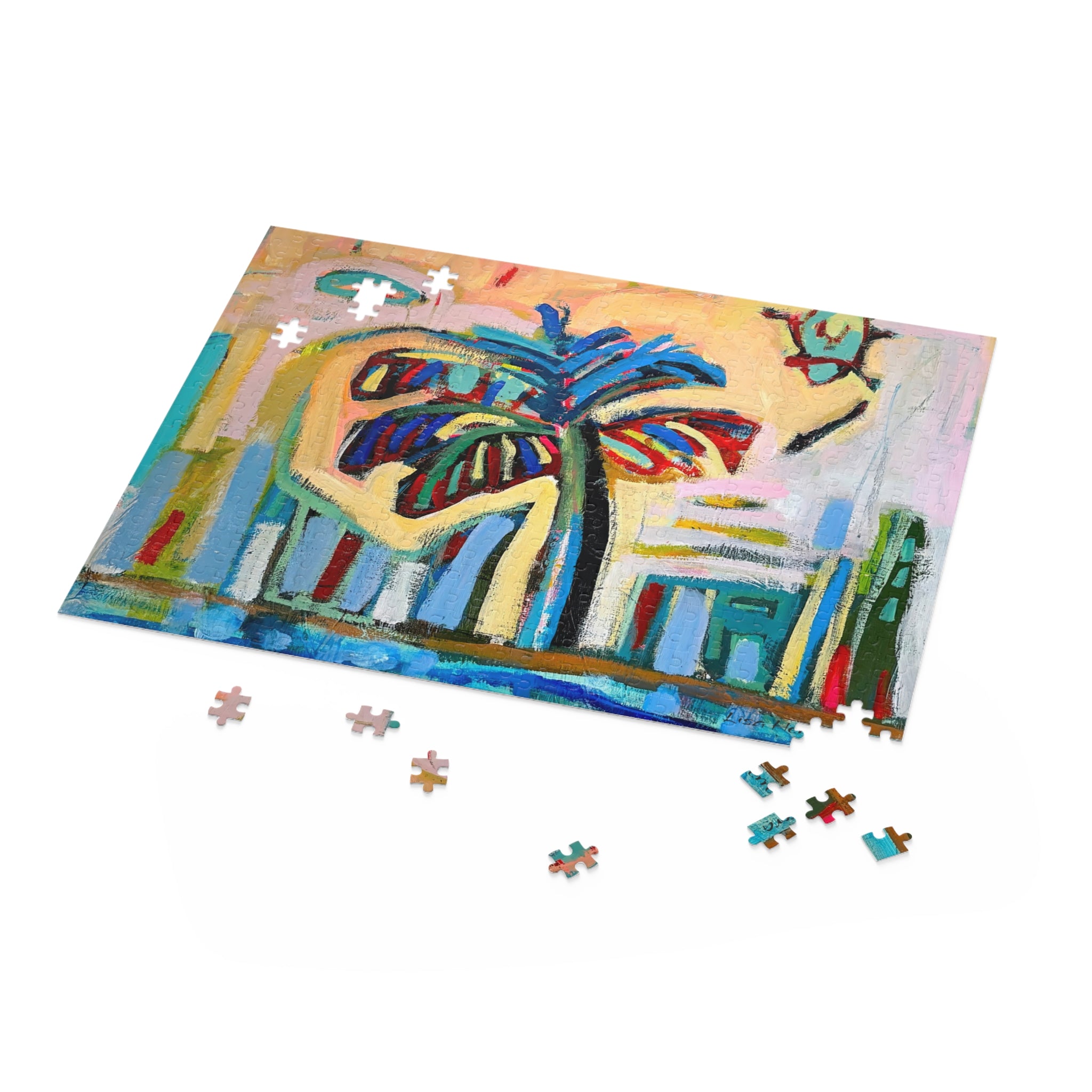 Puzzle Lisa Herrera art print Tropical Palm Abstract Puzzle — Colorful Beach Art Jigsaw (120/252/500-Piece)