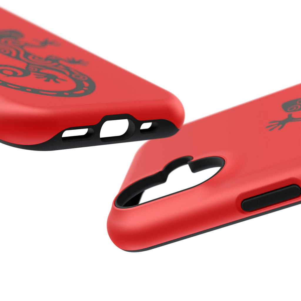 Phone Case Red Impact with Tribal Gecko Design — Shockproof Protective Cover