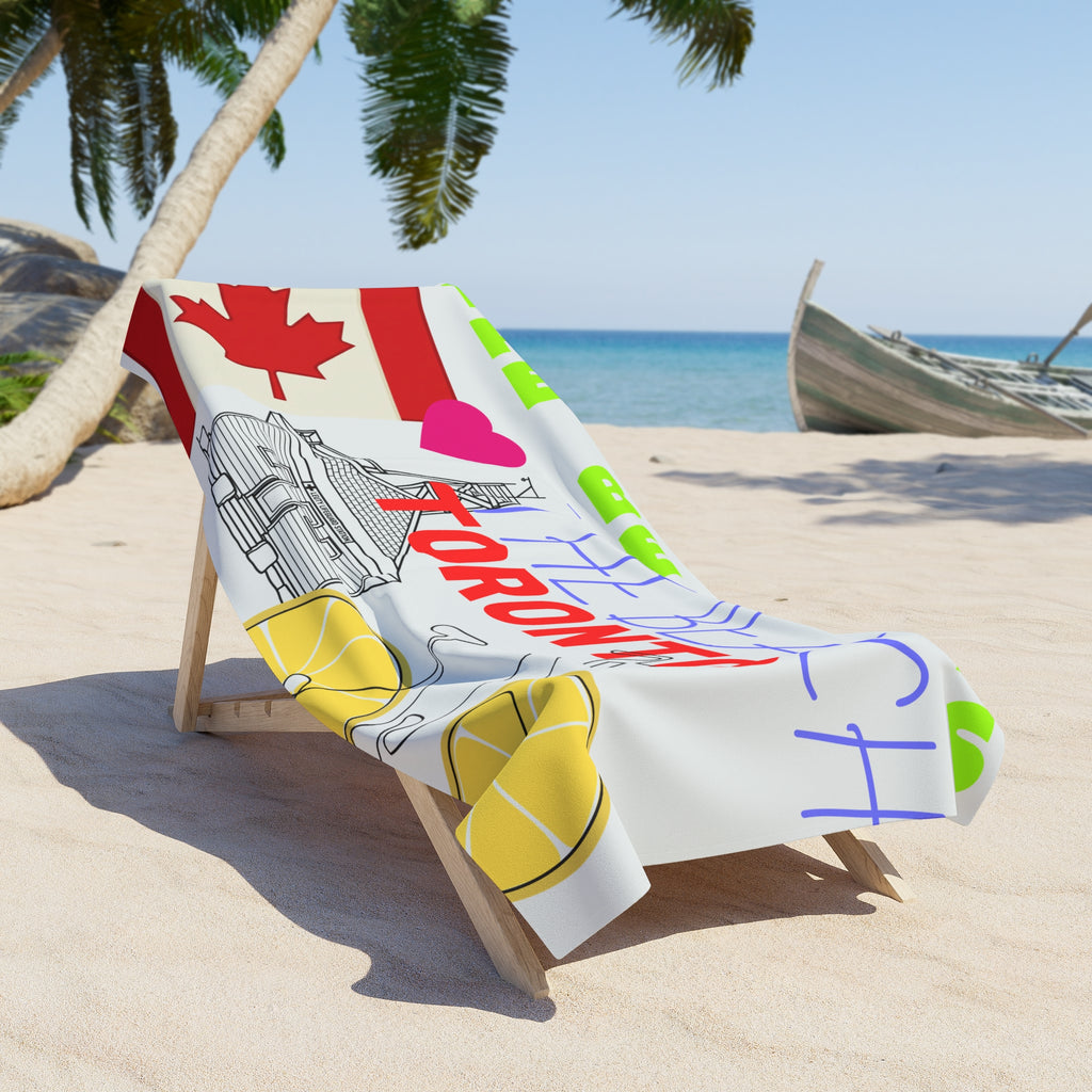 Toronto The Beach Leuty Stn Beach Towel – The Beach Toronto Design with Canadian Flag & Bike