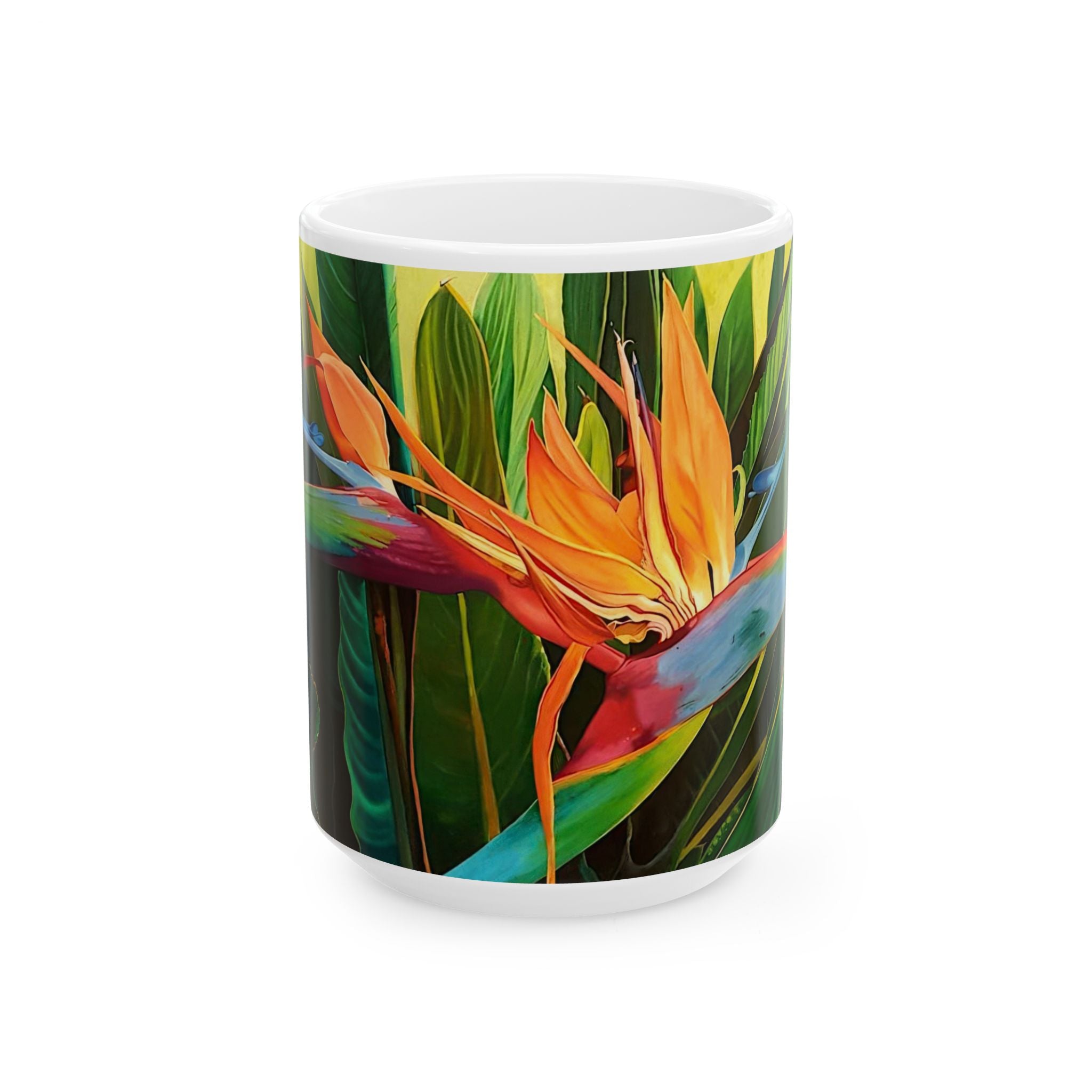 Ceramic Mug Lisa Herrera art print Bird of Paradise Floral  – Tropical Flower Painting Coffee Cup (11oz & 15oz)