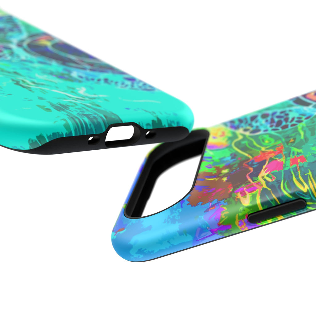 Phone Case Lisa Herrera art print Sea Turtle — Vibrant Teal Impact-Resistant Cover
