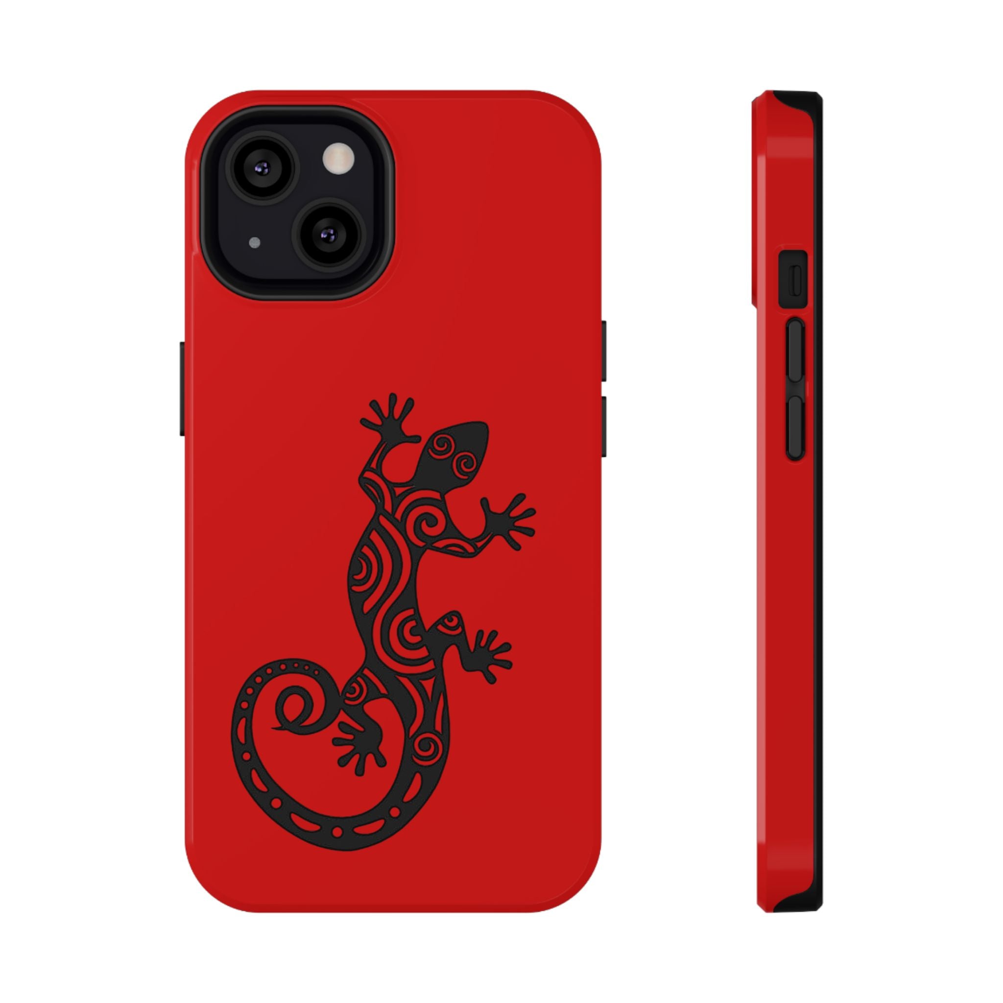 Phone Case Red Impact with Tribal Gecko Design — Shockproof Protective Cover