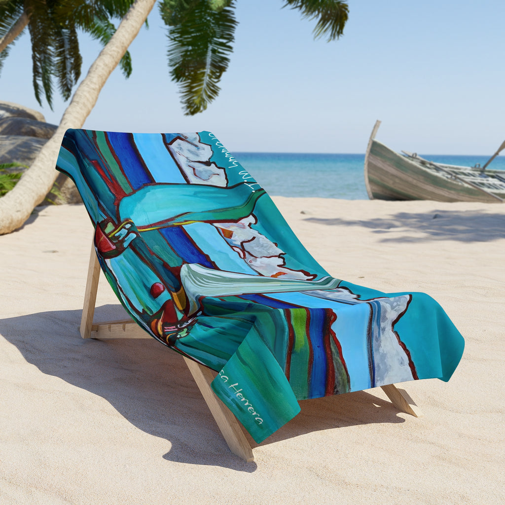 Beach Towel Grenada Lisa Herrera workboat race print  — Colorful workboat race Print (Coastal Vacation, Relaxation)