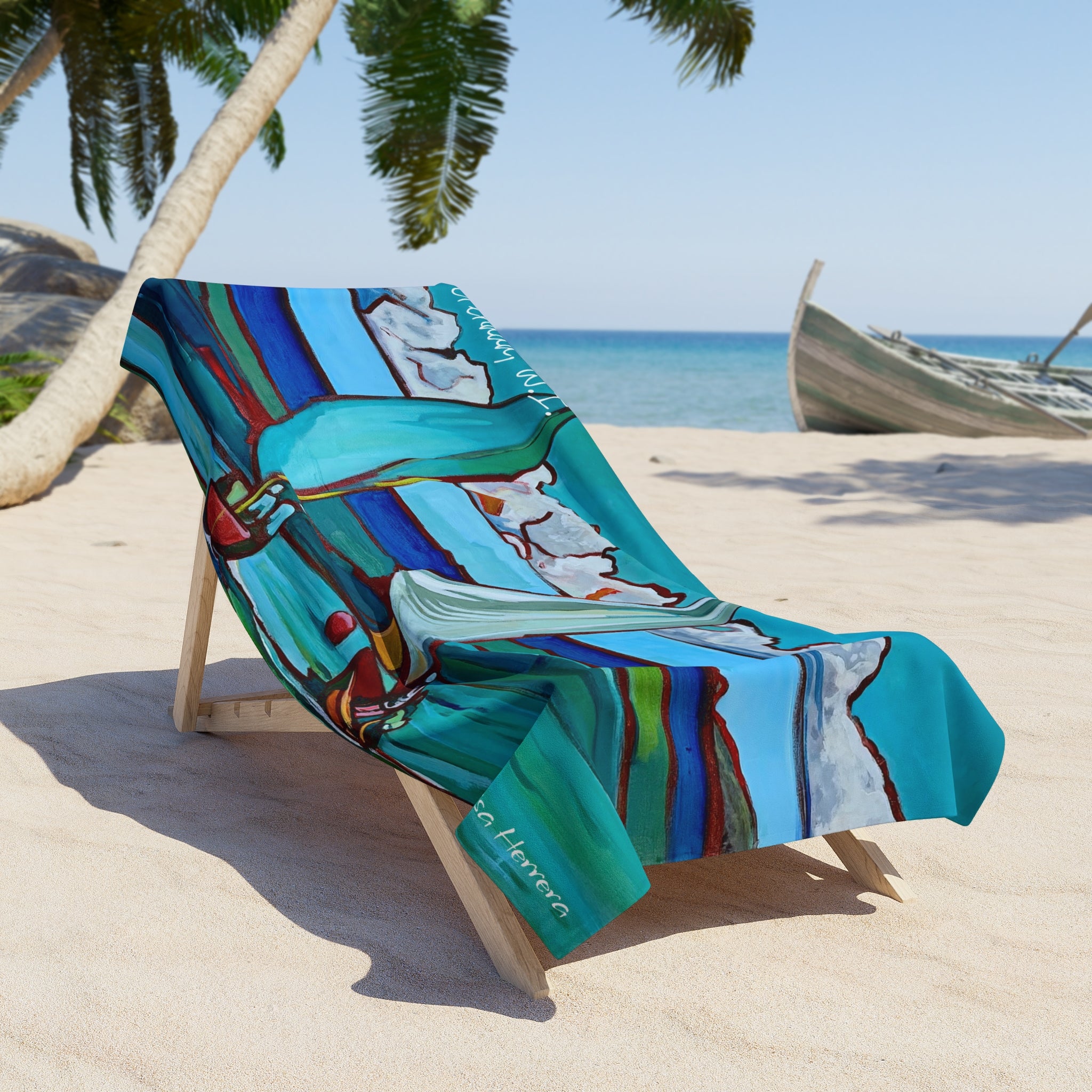 Beach Towel Grenada Lisa Herrera workboat race print  — Colorful workboat race Print (Coastal Vacation, Relaxation)