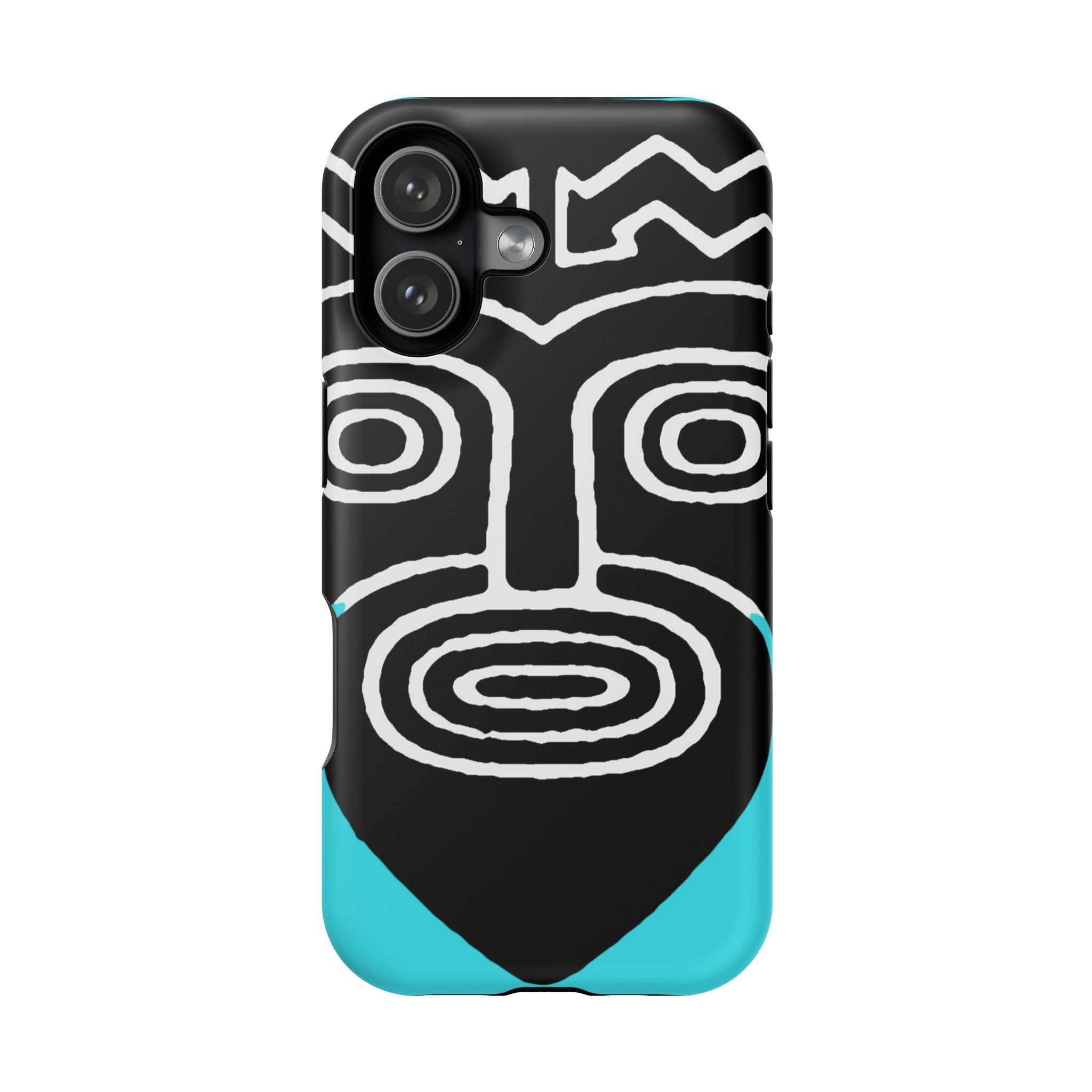Phone case Impact-Resistant  — Abstract Tribal Mask Design (Black & Teal)