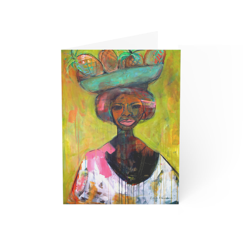 Greeting Card Lisa Herrera art print Caribbean Woman Fruit Basket — Blank Inside (Pack of 1/10/30/50)
