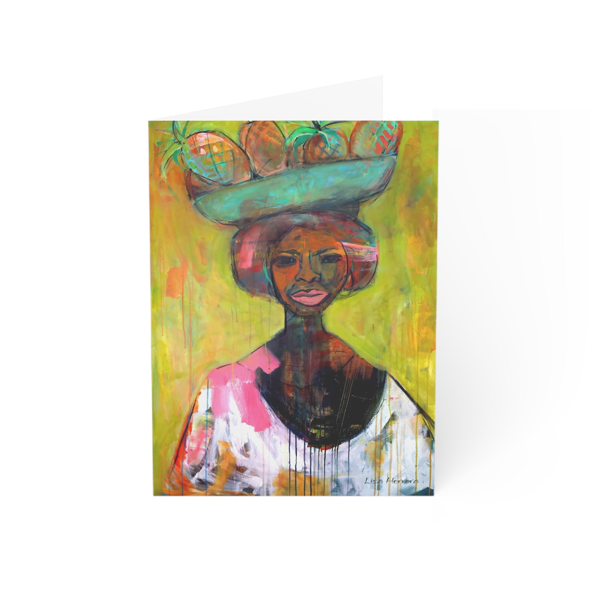 Greeting Card Lisa Herrera art print Caribbean Woman Fruit Basket — Blank Inside (Pack of 1/10/30/50)
