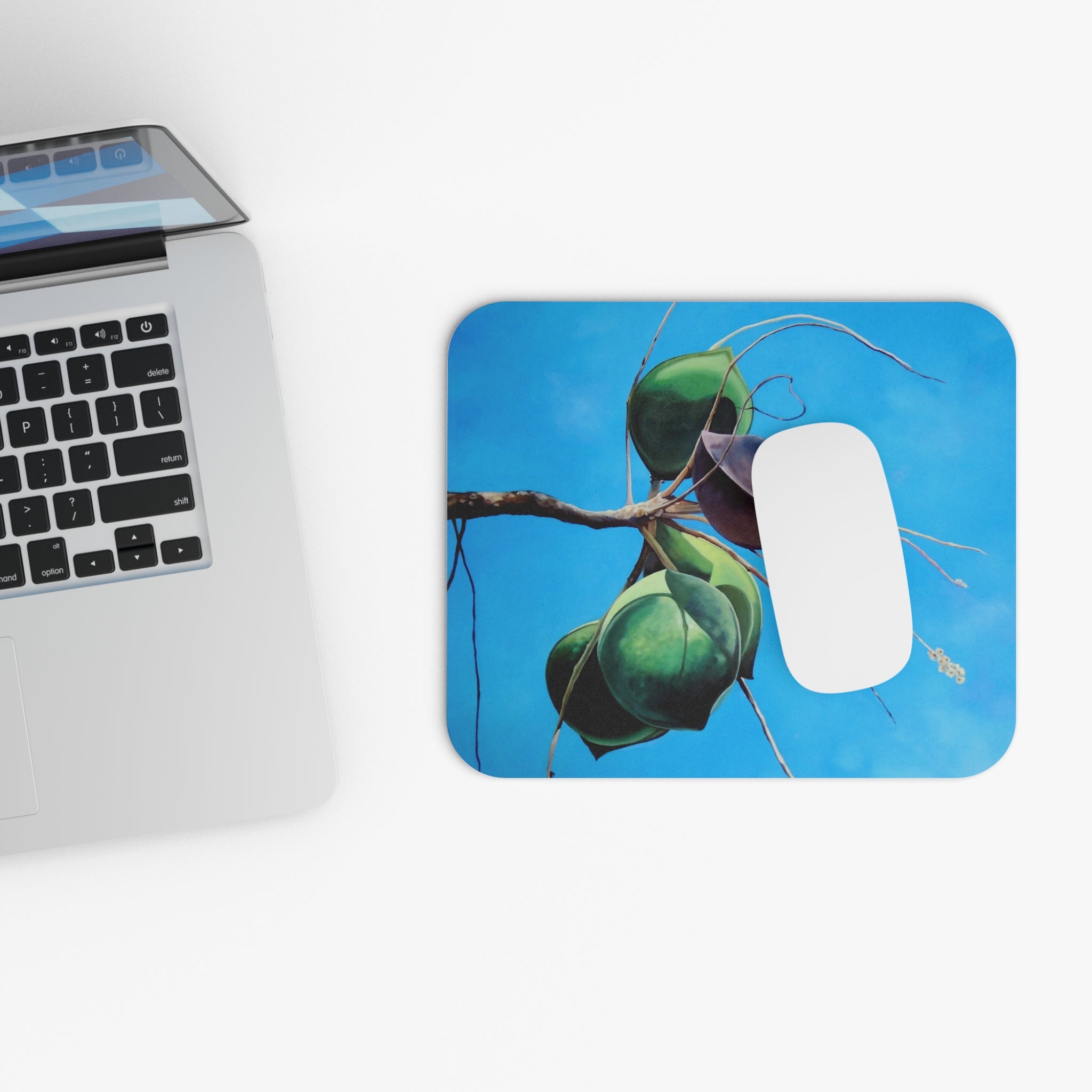 Mouse Pad Print of Painting Caribbean Almonds — Green Almonds on Blue Background
