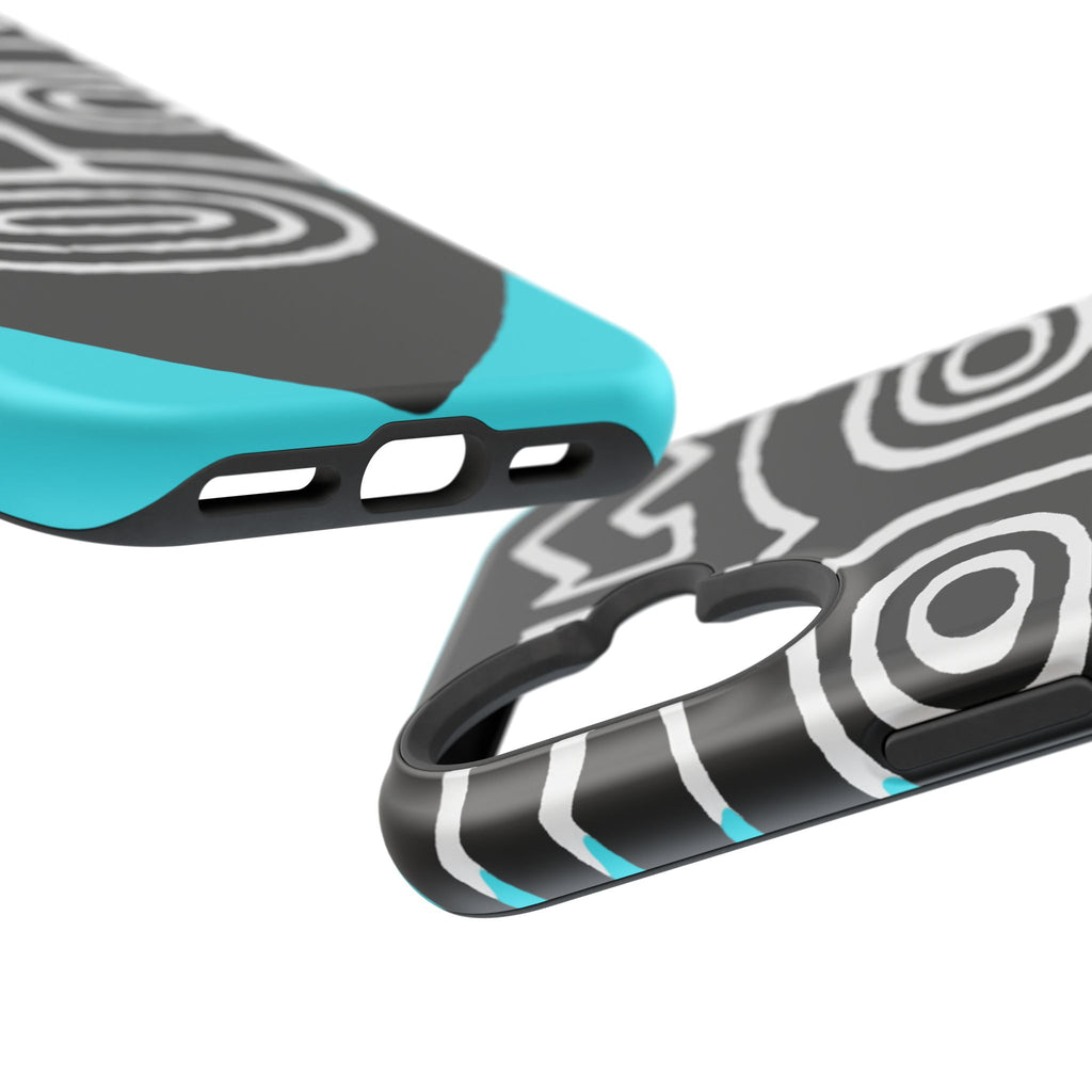 Phone case Impact-Resistant  — Abstract Tribal Mask Design (Black & Teal)