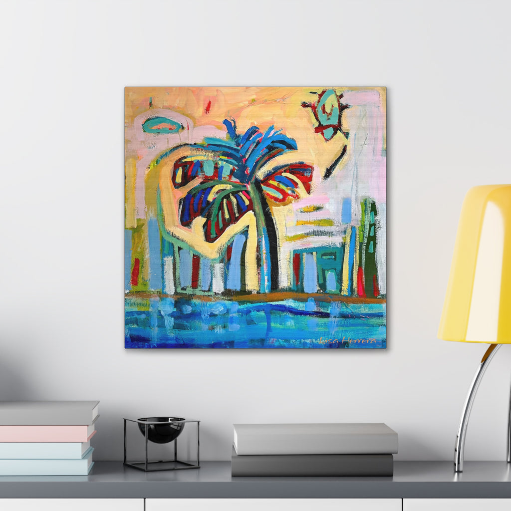 Canvas Print Lisa Herrera Art Tropical Palm Canvas Print – Colorful Abstract Beach Wall Art (Satin Stretched)