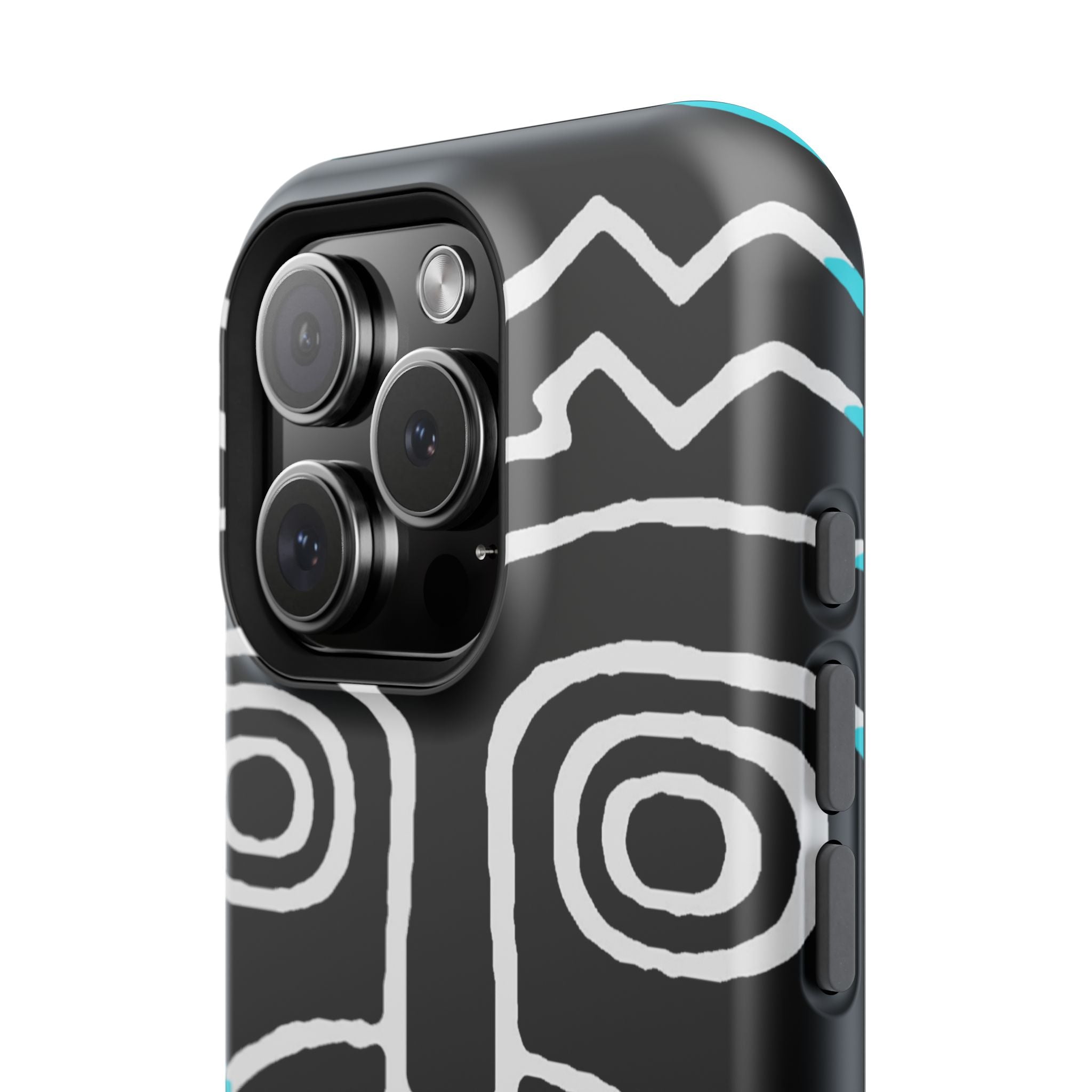 Phone case Impact-Resistant  — Abstract Tribal Mask Design (Black & Teal)