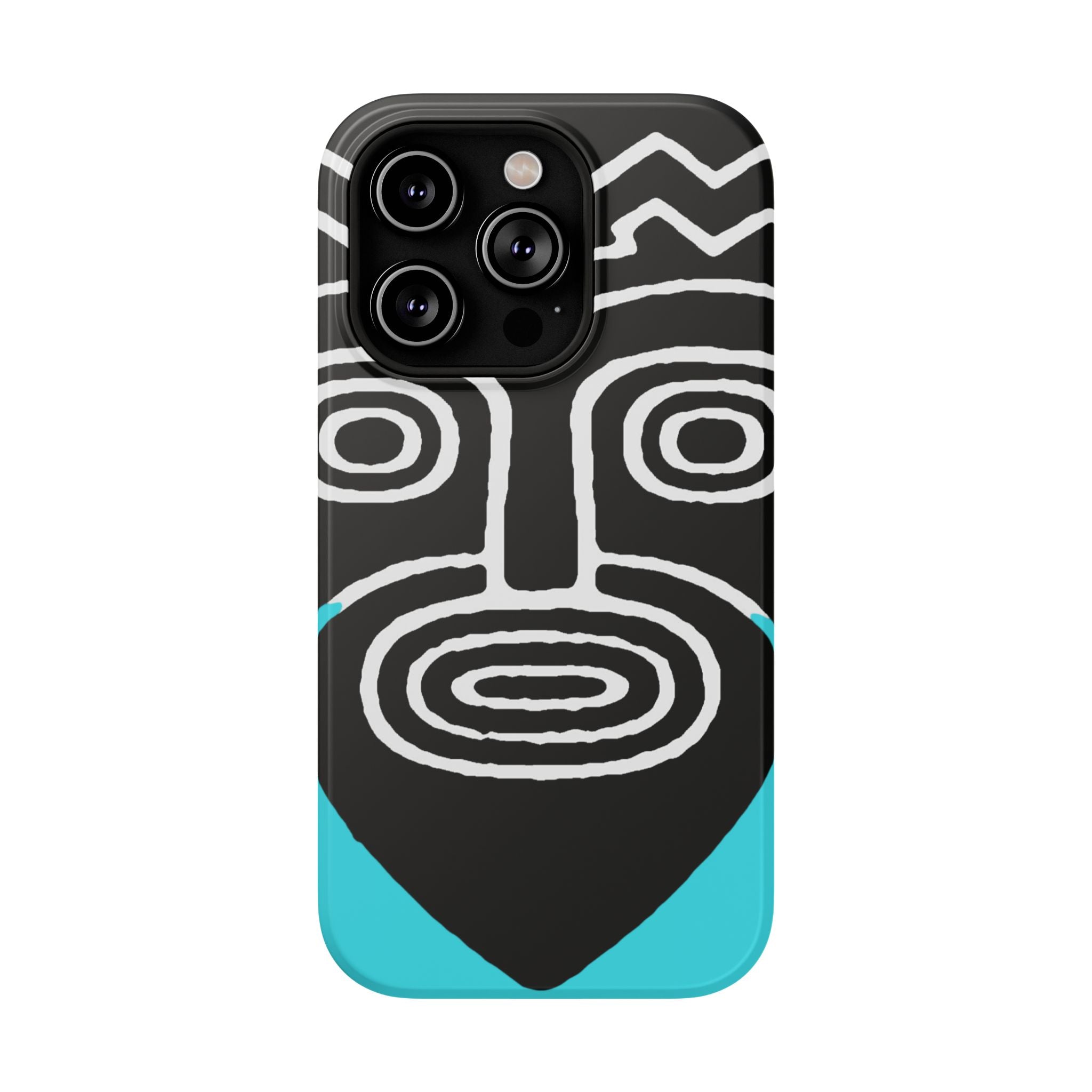 Phone case Impact-Resistant  — Abstract Tribal Mask Design (Black & Teal)