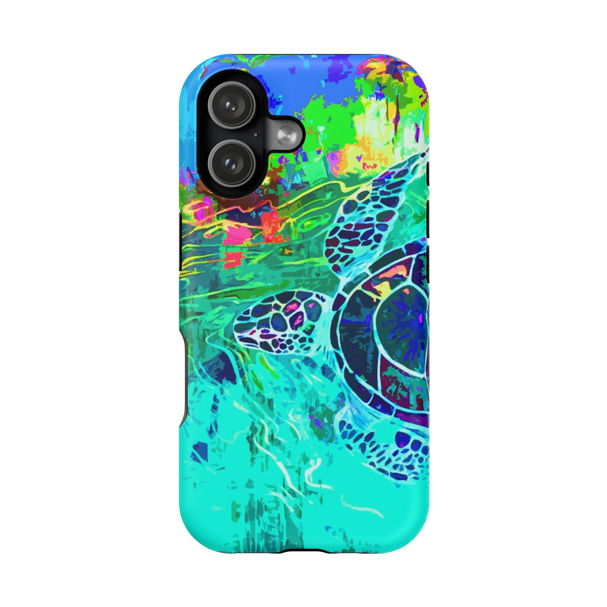Phone Case Lisa Herrera art print Sea Turtle — Vibrant Teal Impact-Resistant Cover