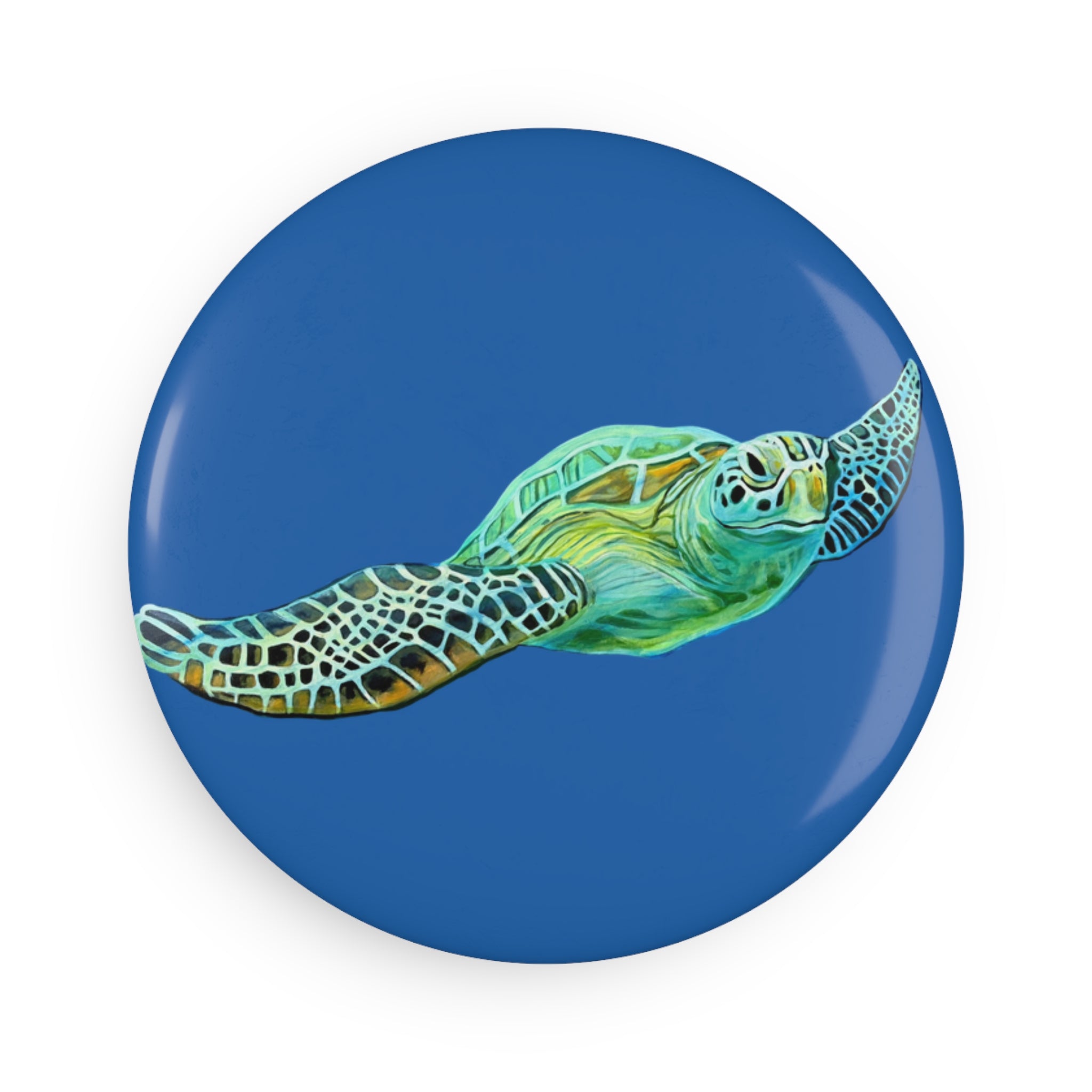Sea Turtle Magnet Button — Ocean Wildlife Round Magnetic Pin