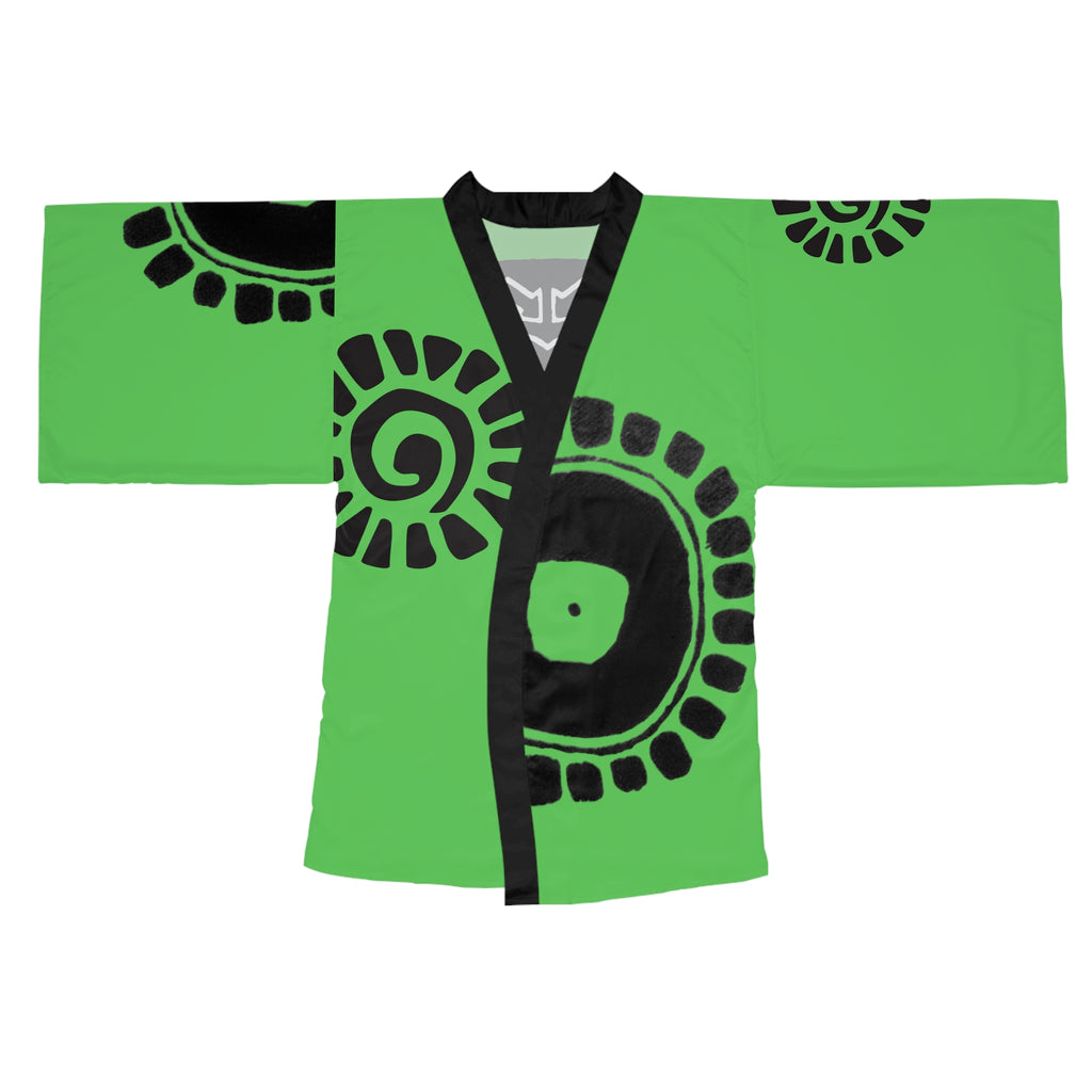 Kimono Robe Petroglyphs Green — Lightweight Long Sleeve Lounge Wrap