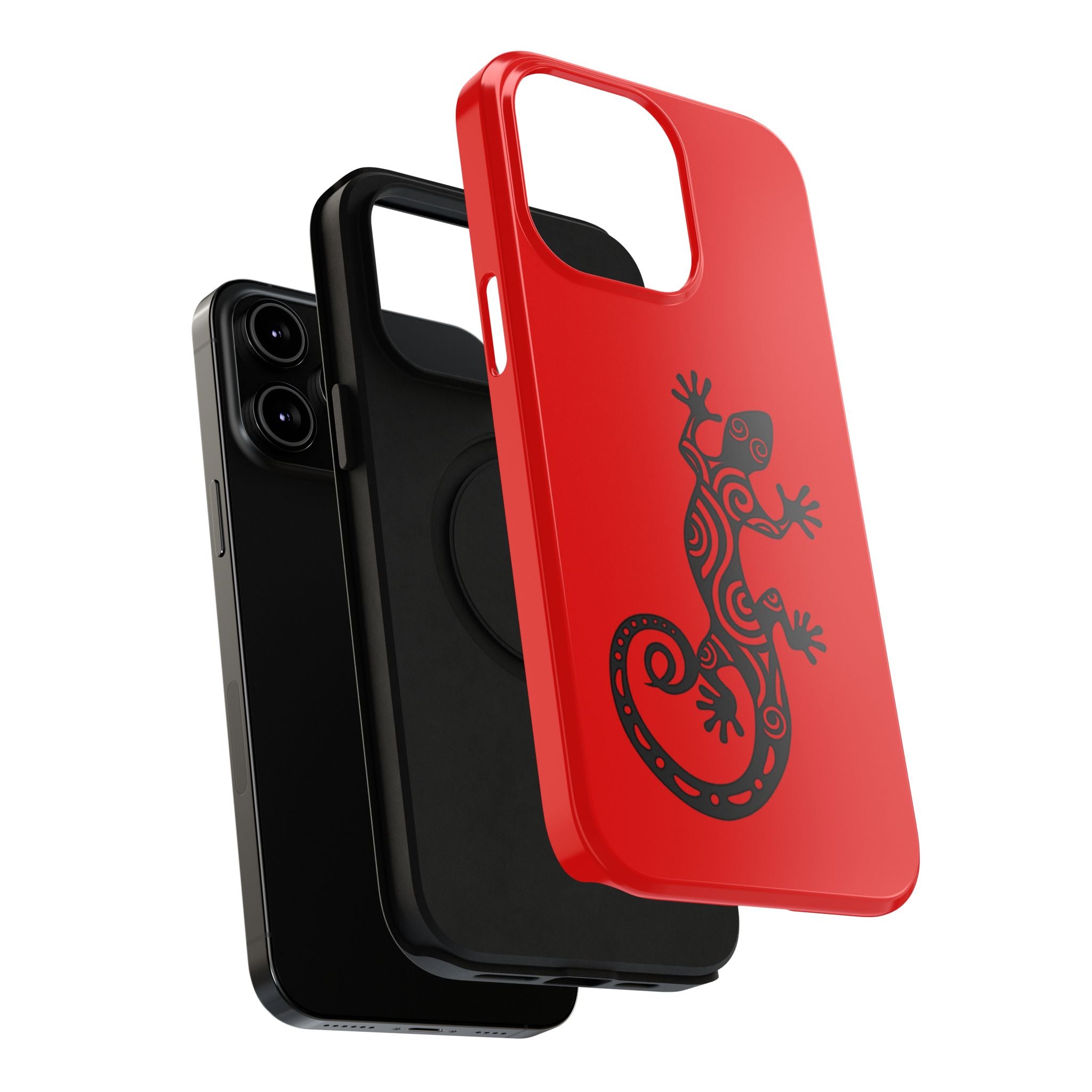 Phone Case Red Impact with Tribal Gecko Design — Shockproof Protective Cover
