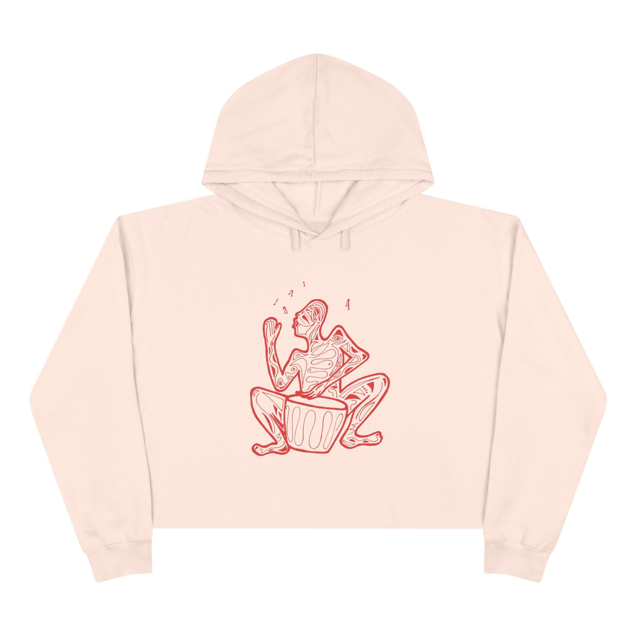 Cropped Hoodie Line drawing of Native Drummer —  Art Figure Graphic