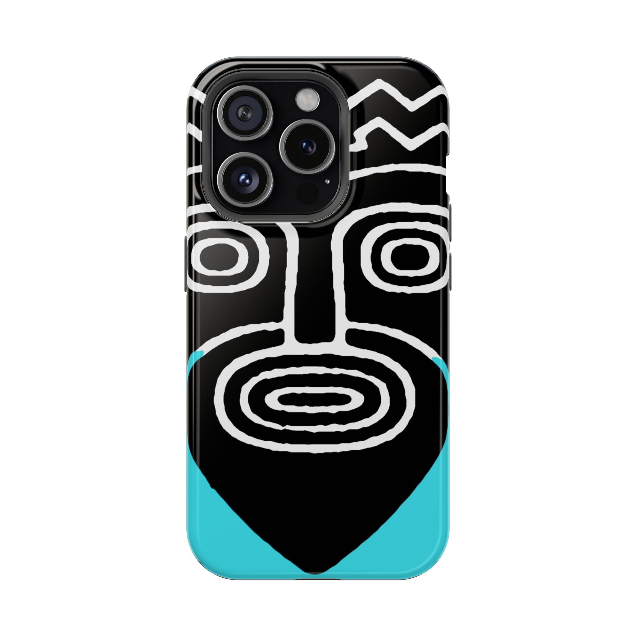 Phone case Impact-Resistant  — Abstract Tribal Mask Design (Black & Teal)