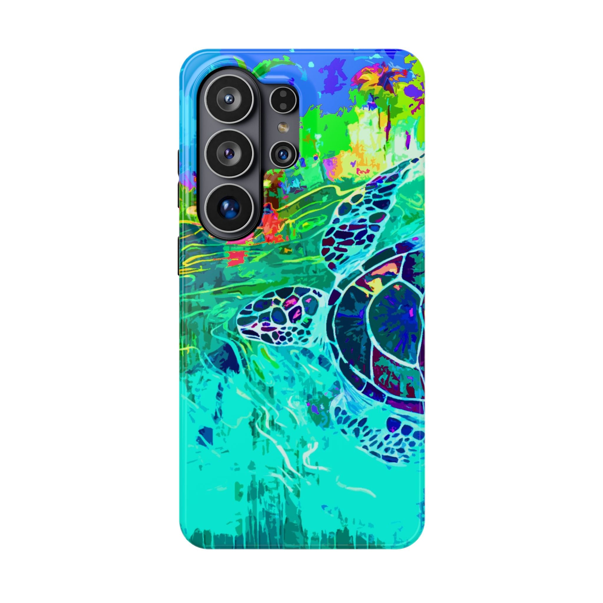 Phone Case Lisa Herrera art print Sea Turtle — Vibrant Teal Impact-Resistant Cover