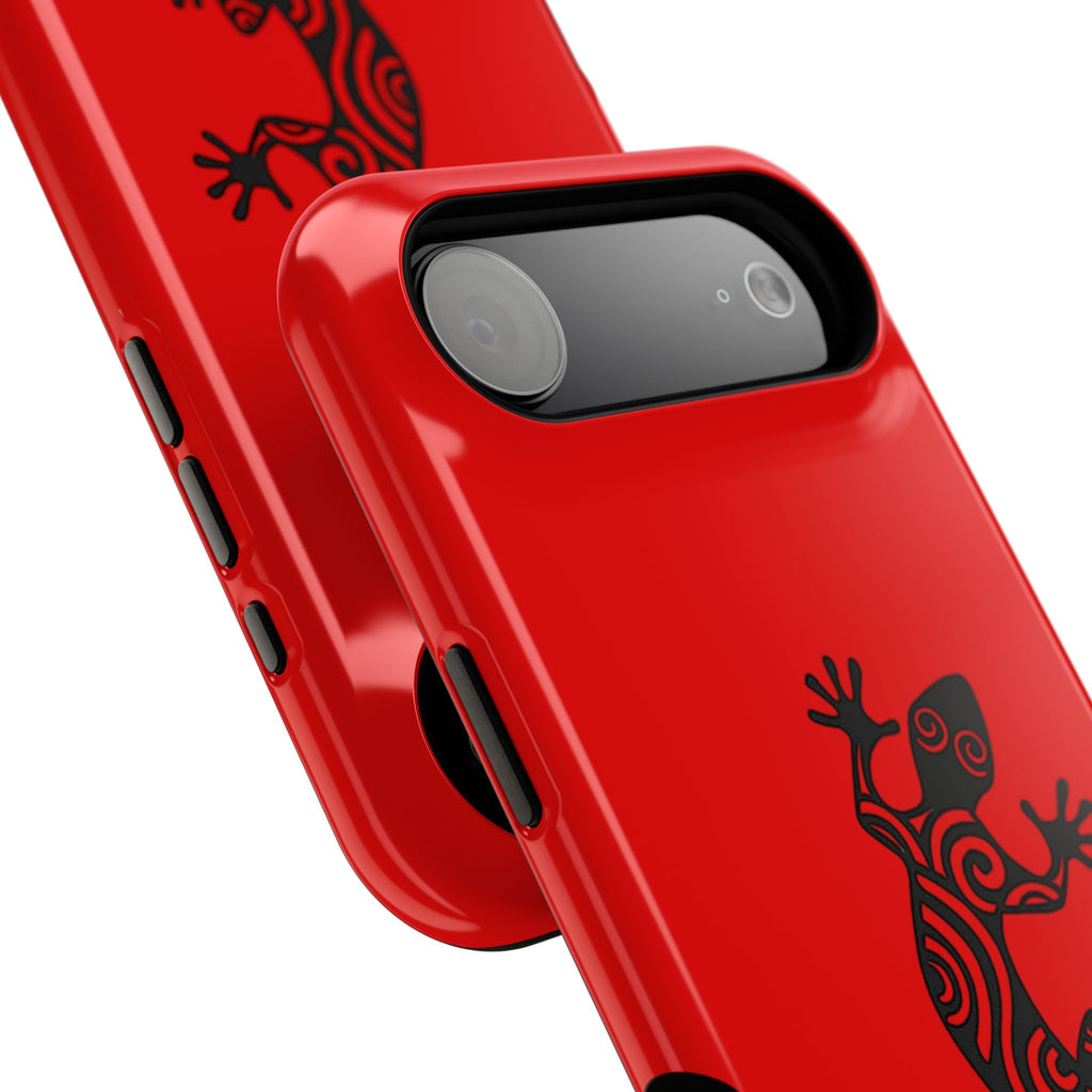 Phone Case Red Impact with Tribal Gecko Design — Shockproof Protective Cover