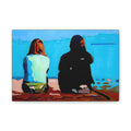 Canvas Print Lisa Herrera Art Two Friends Satin Canvas Wall Art — Friends Sitting by Ocean Stretched Print