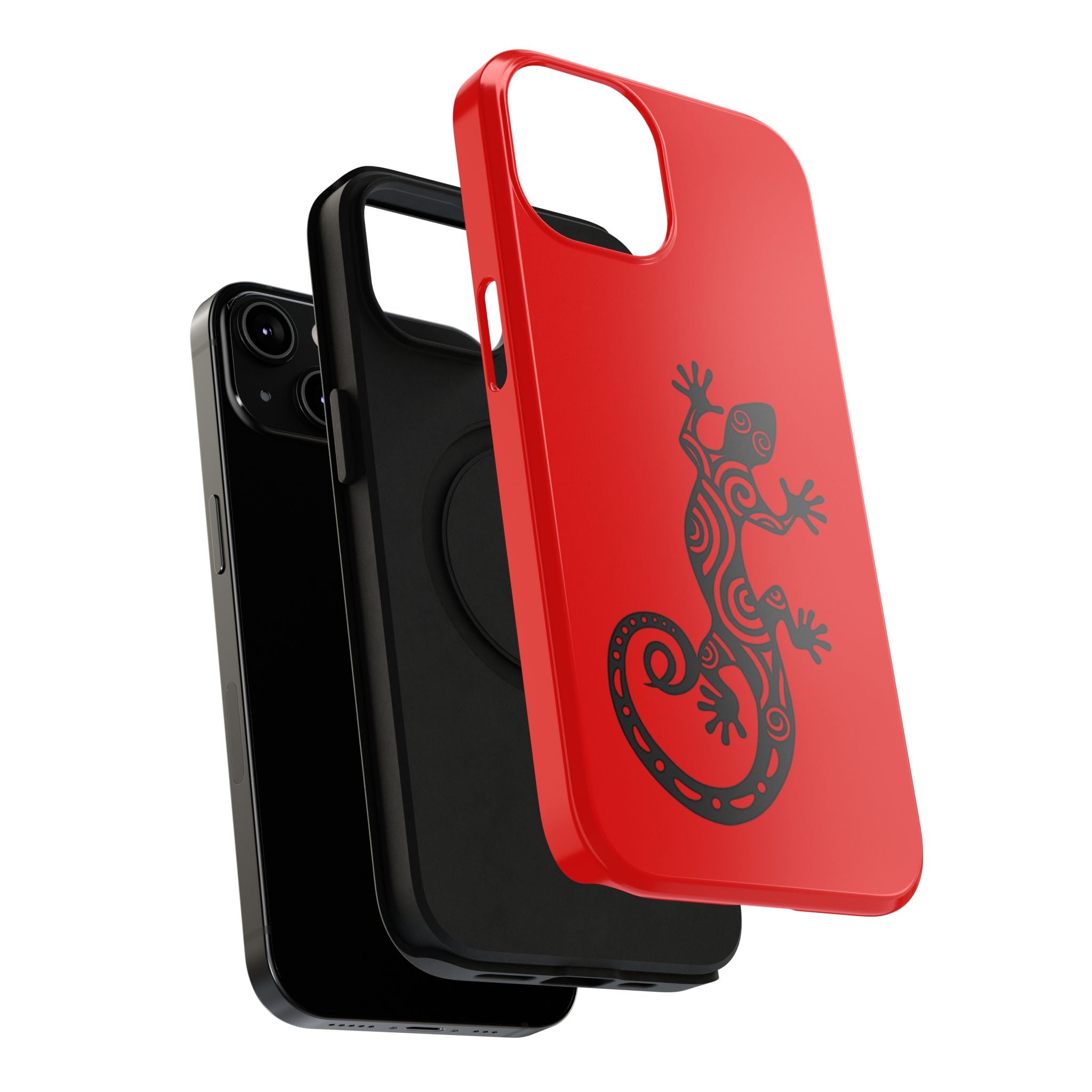 Phone Case Red Impact with Tribal Gecko Design — Shockproof Protective Cover