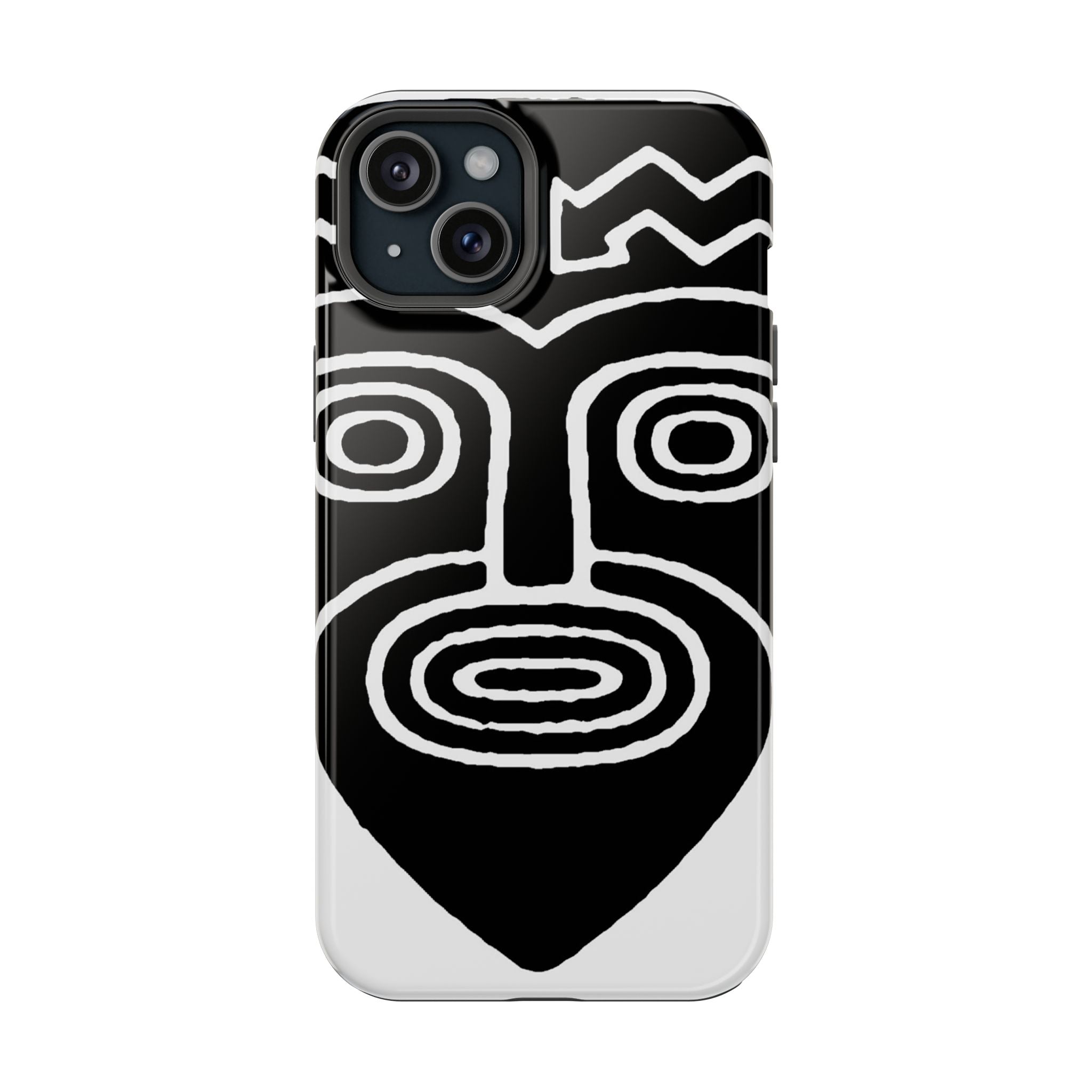 Phone Case — Black & White Tribal Mask Impact-Resistant Case