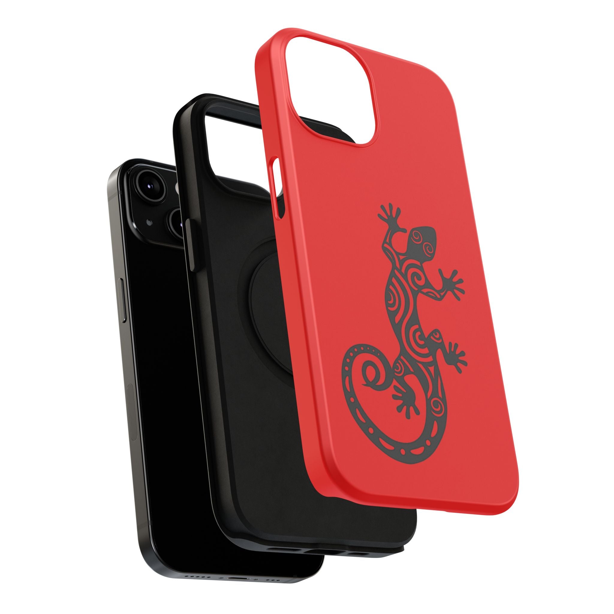 Phone Case Red Impact with Tribal Gecko Design — Shockproof Protective Cover