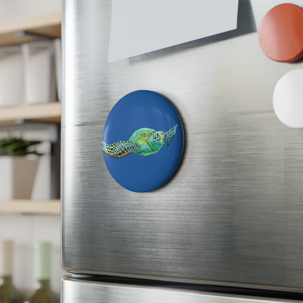 Sea Turtle Magnet Button — Ocean Wildlife Round Magnetic Pin