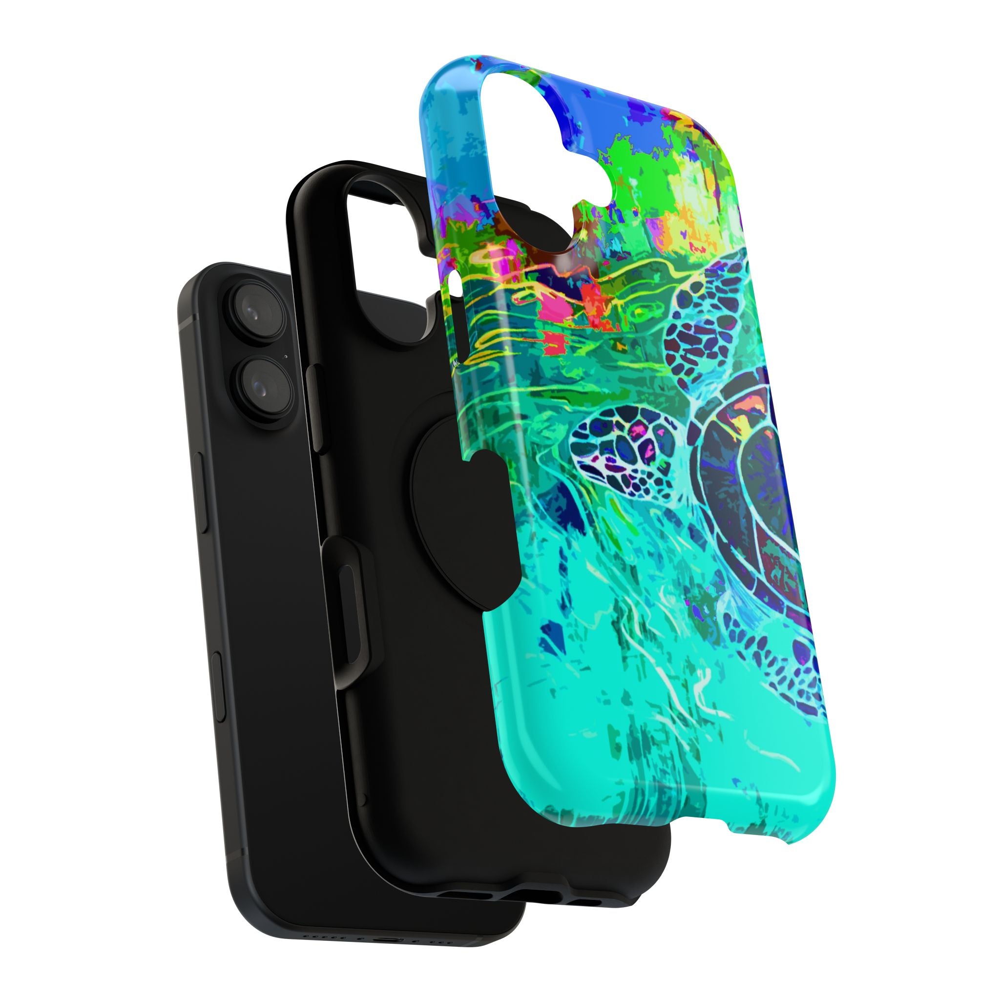 Phone Case Lisa Herrera art print Sea Turtle — Vibrant Teal Impact-Resistant Cover