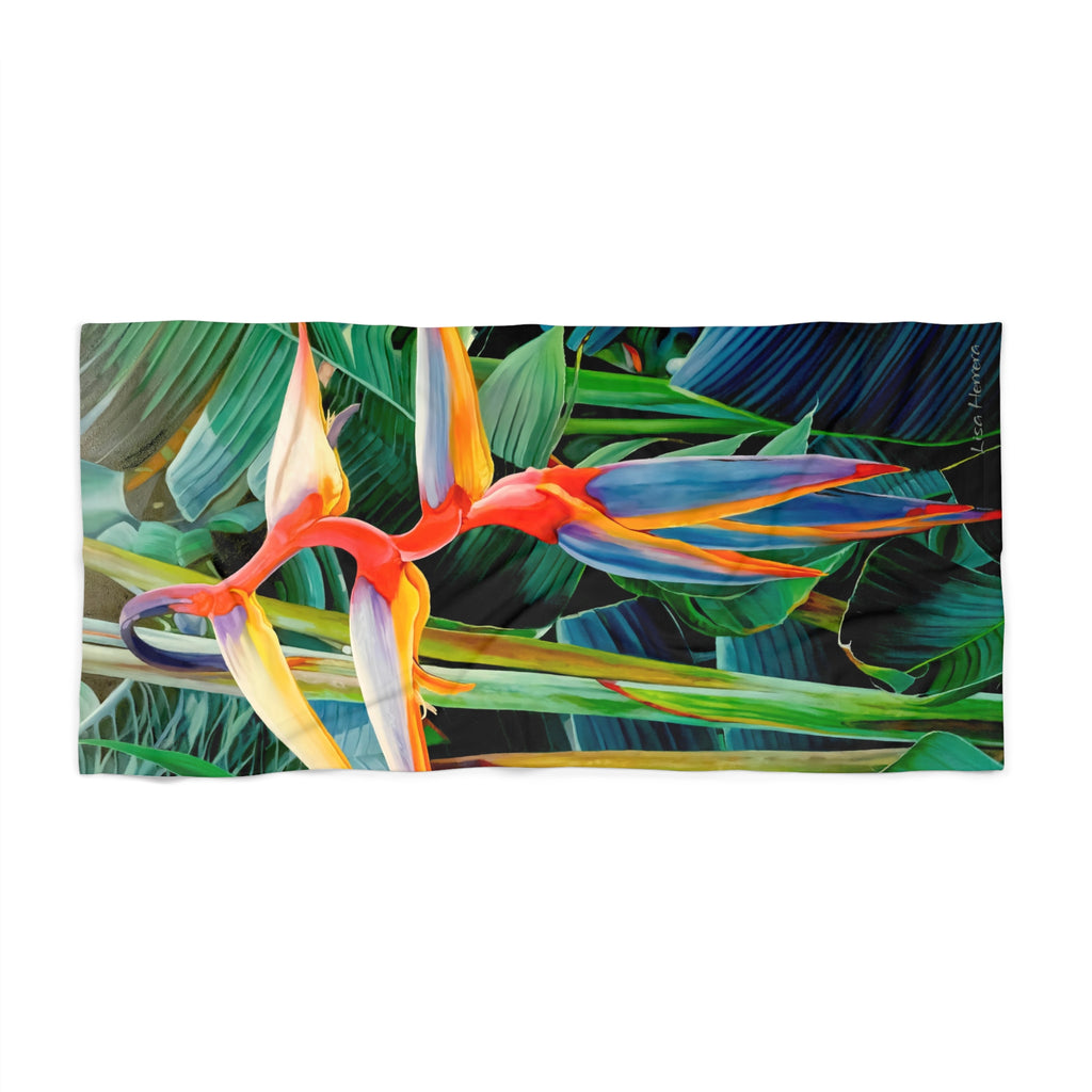 Beach Towel Lisa Herrera art print Tropical Bird of Paradise — Vibrant Caribbean Floral Print